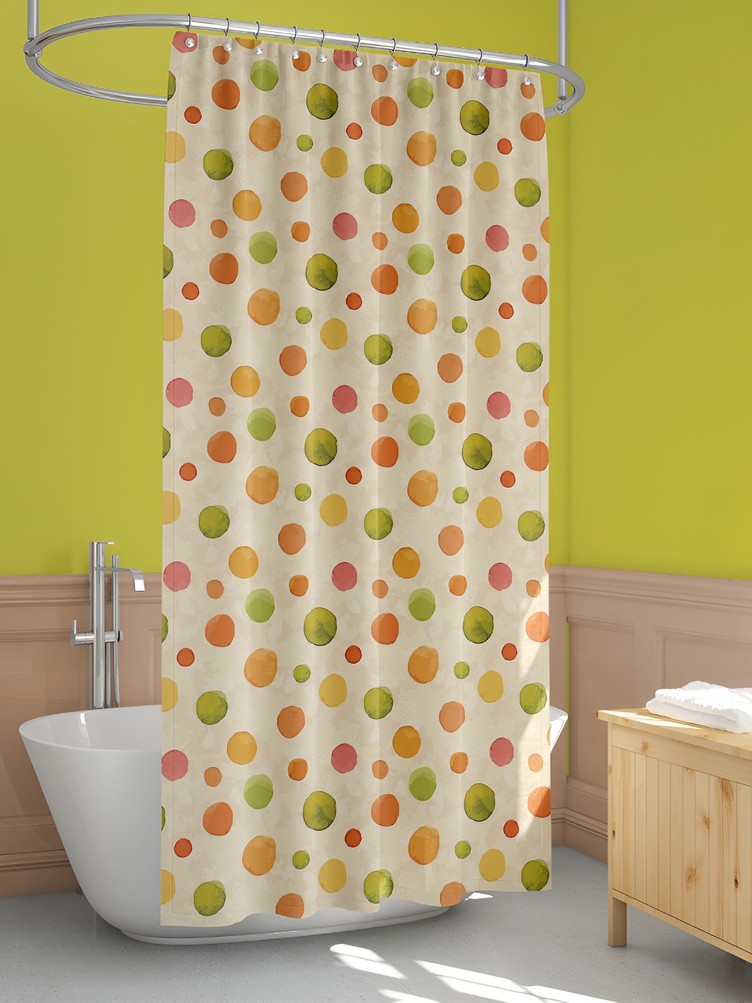 

ArtzFolio Cream-Colored & Green Printed Waterproof Shower Curtain