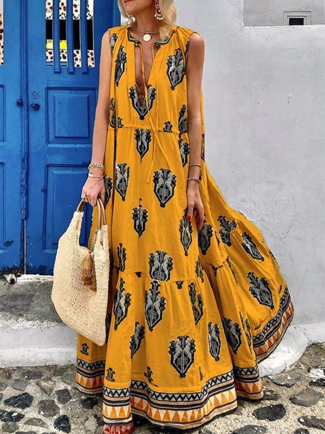 

StyleCast Women Ethnic Motifs Printed A-Line Maxi Dress, Orange