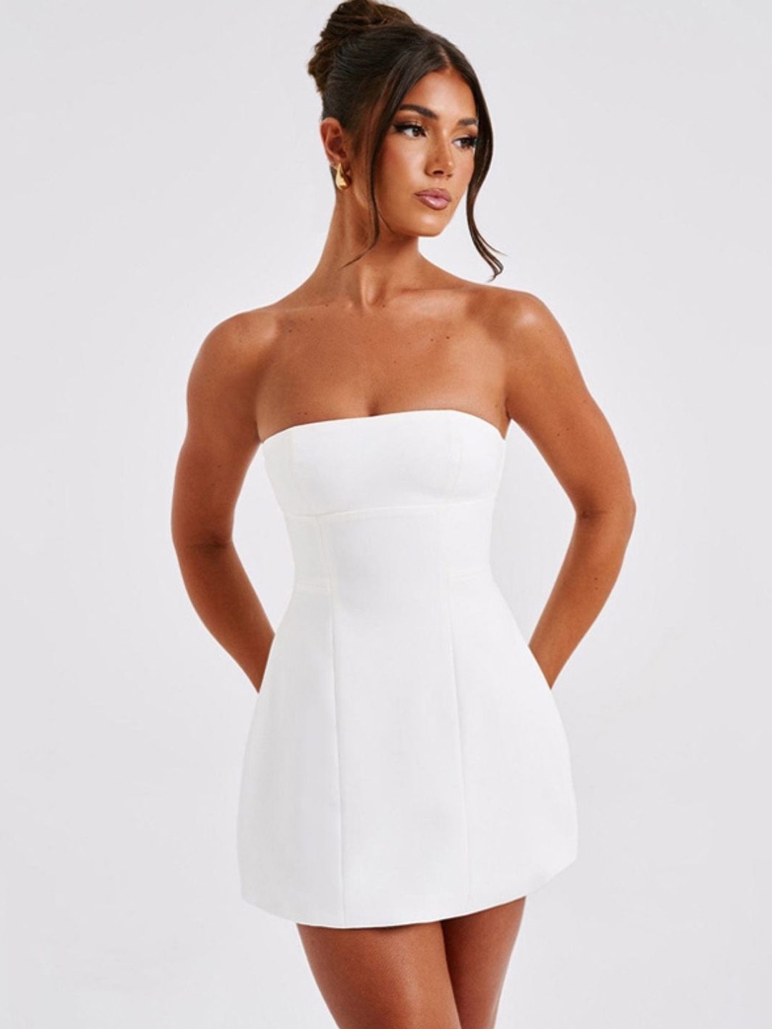 

KPOP Women Strapless Bandeau Dress, White