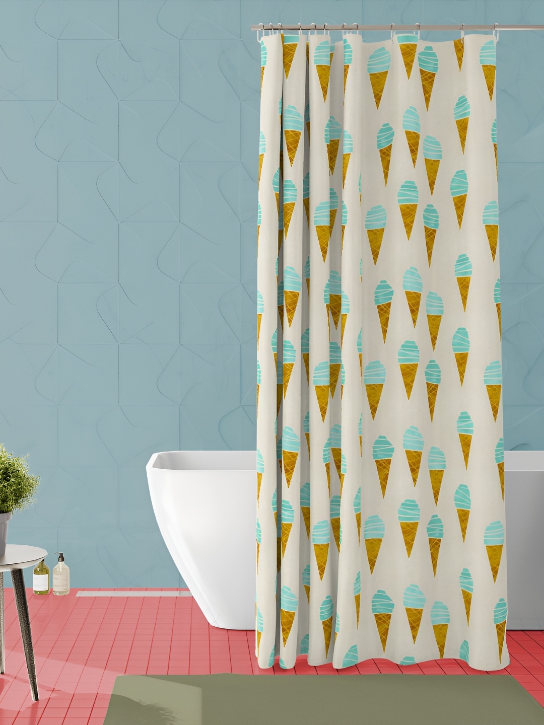 

ArtzFolio Beige and Blue Printed Waterproof Shower Curtain