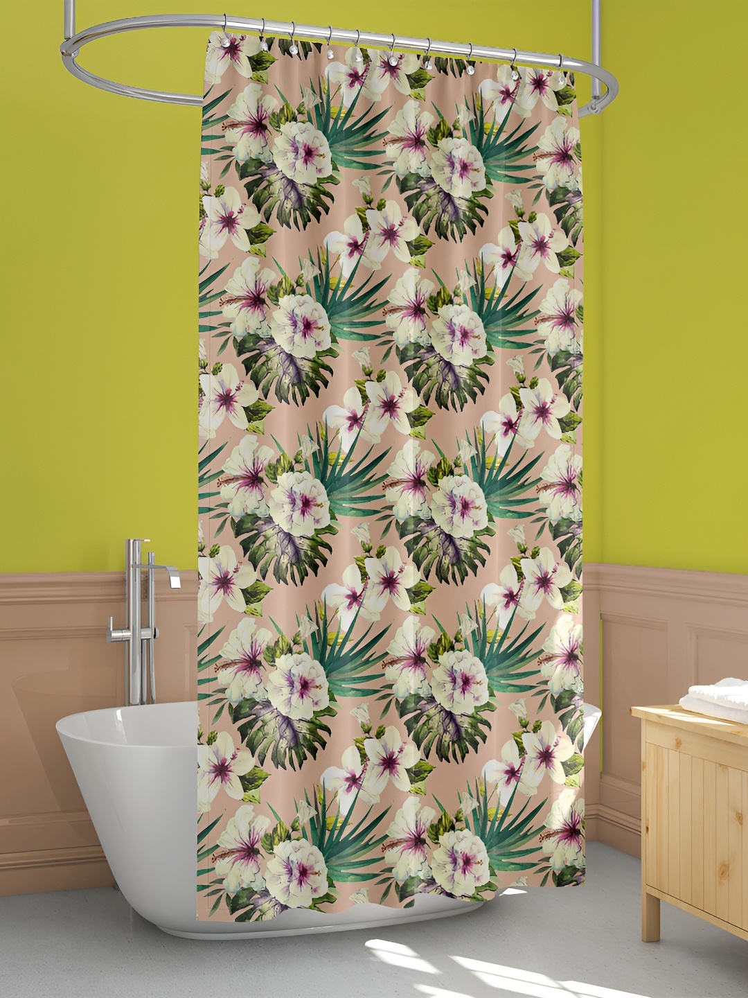 

ArtzFolio Peach-Color & Green Waterproof Shower Curtains