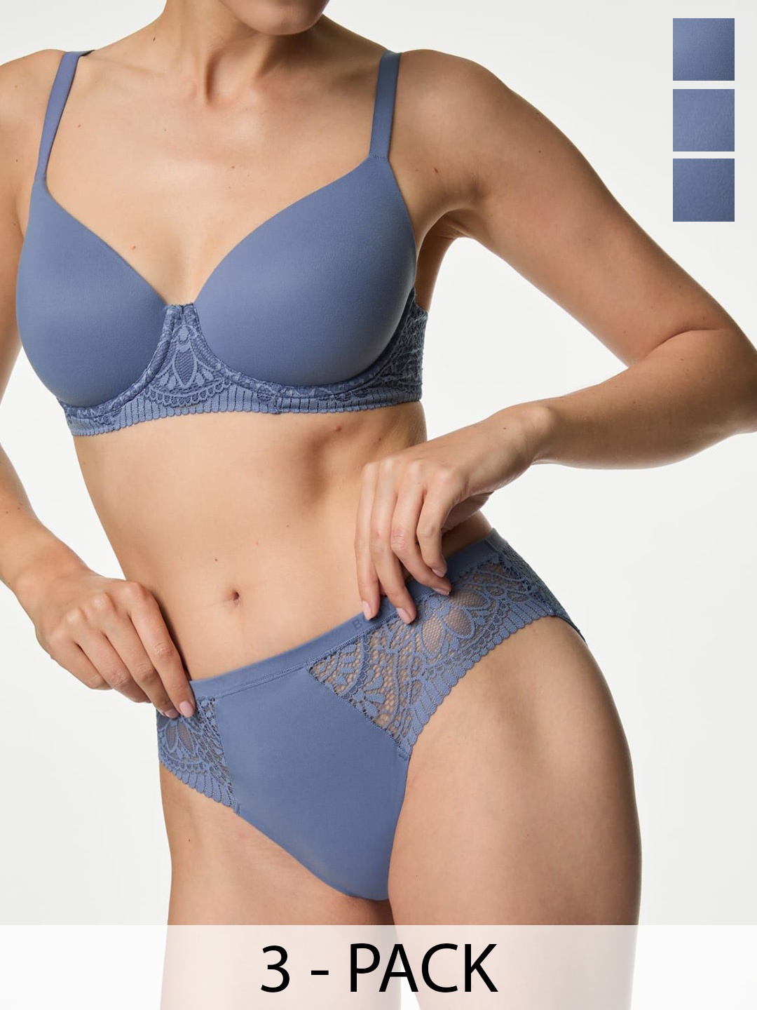 

Marks & Spencer Pack Of 3 Self Design Mid-Rise Briefs, Blue