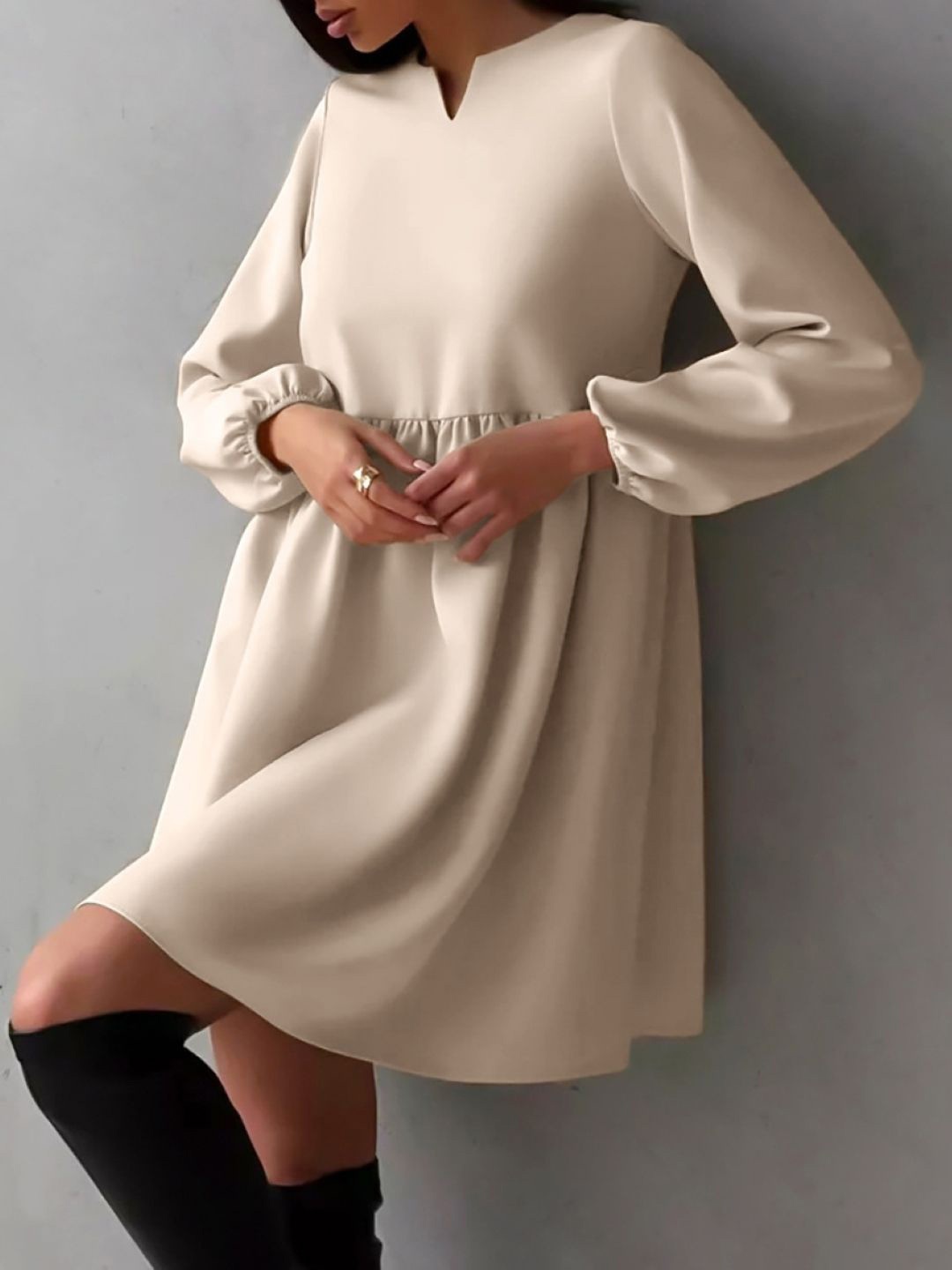 

StyleCast Women Puff Sleeves Above Knee Fit and Flare Dress, Khaki