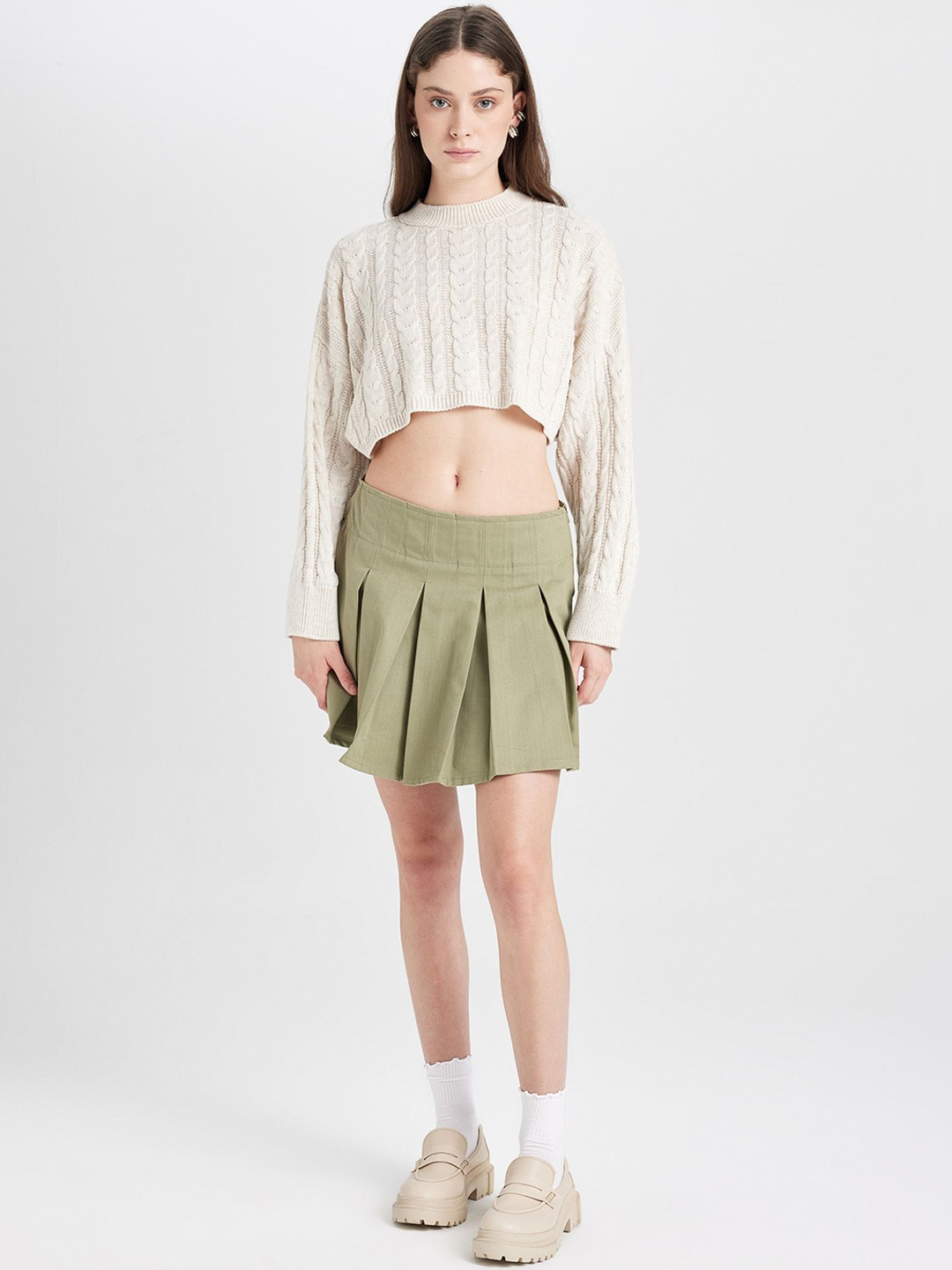 

DeFacto Women Pleated A-Line Mini Skirt, Khaki