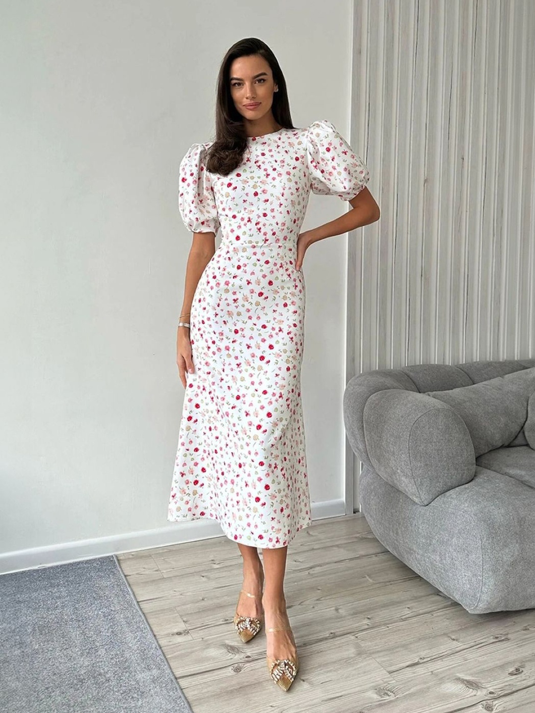 

StyleCast Women Floral Printed Puff Sleeves Sheath Dress, White