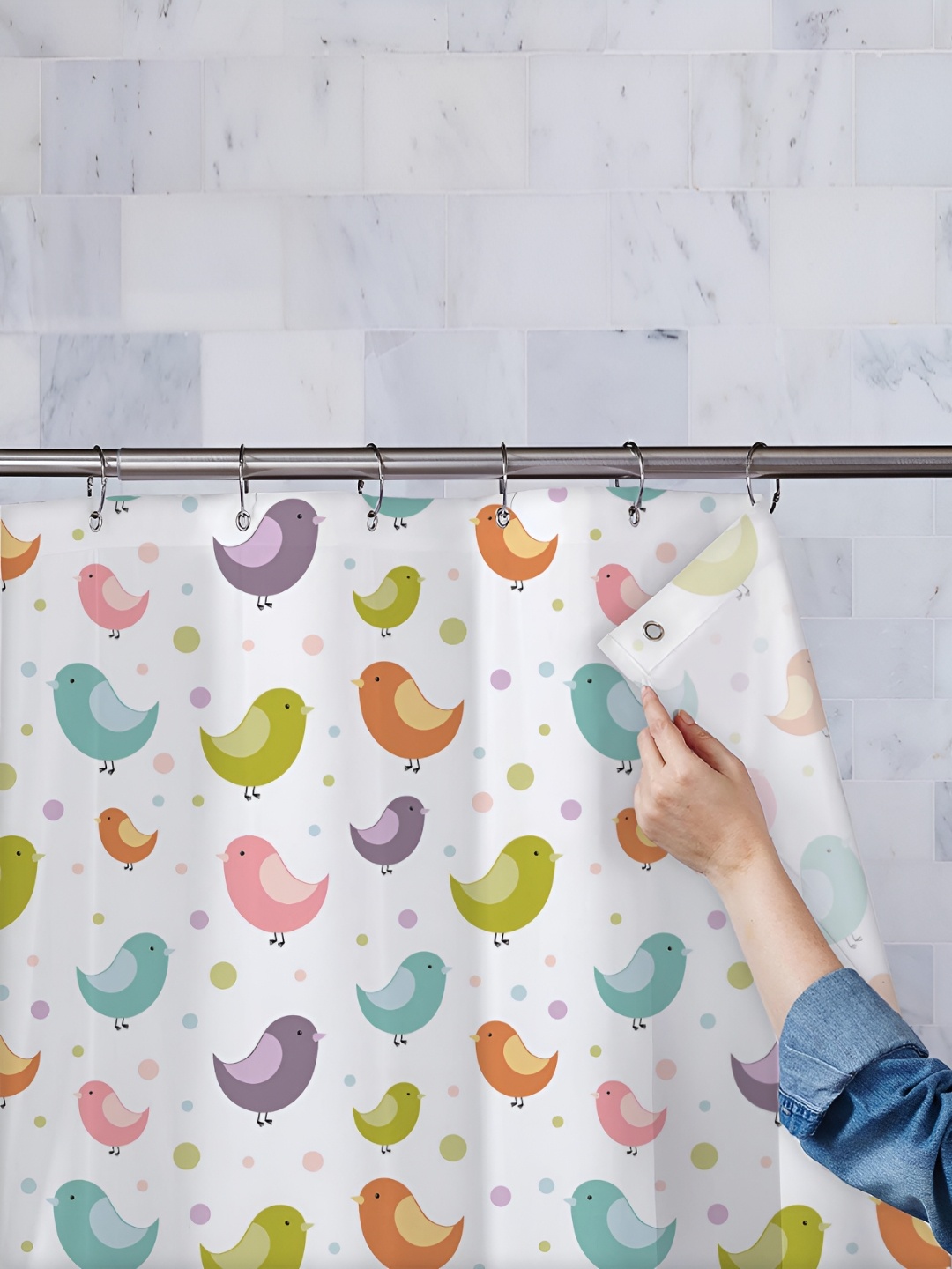 

ArtzFolio White & Blue Birds Printed Waterproof Shower Curtain