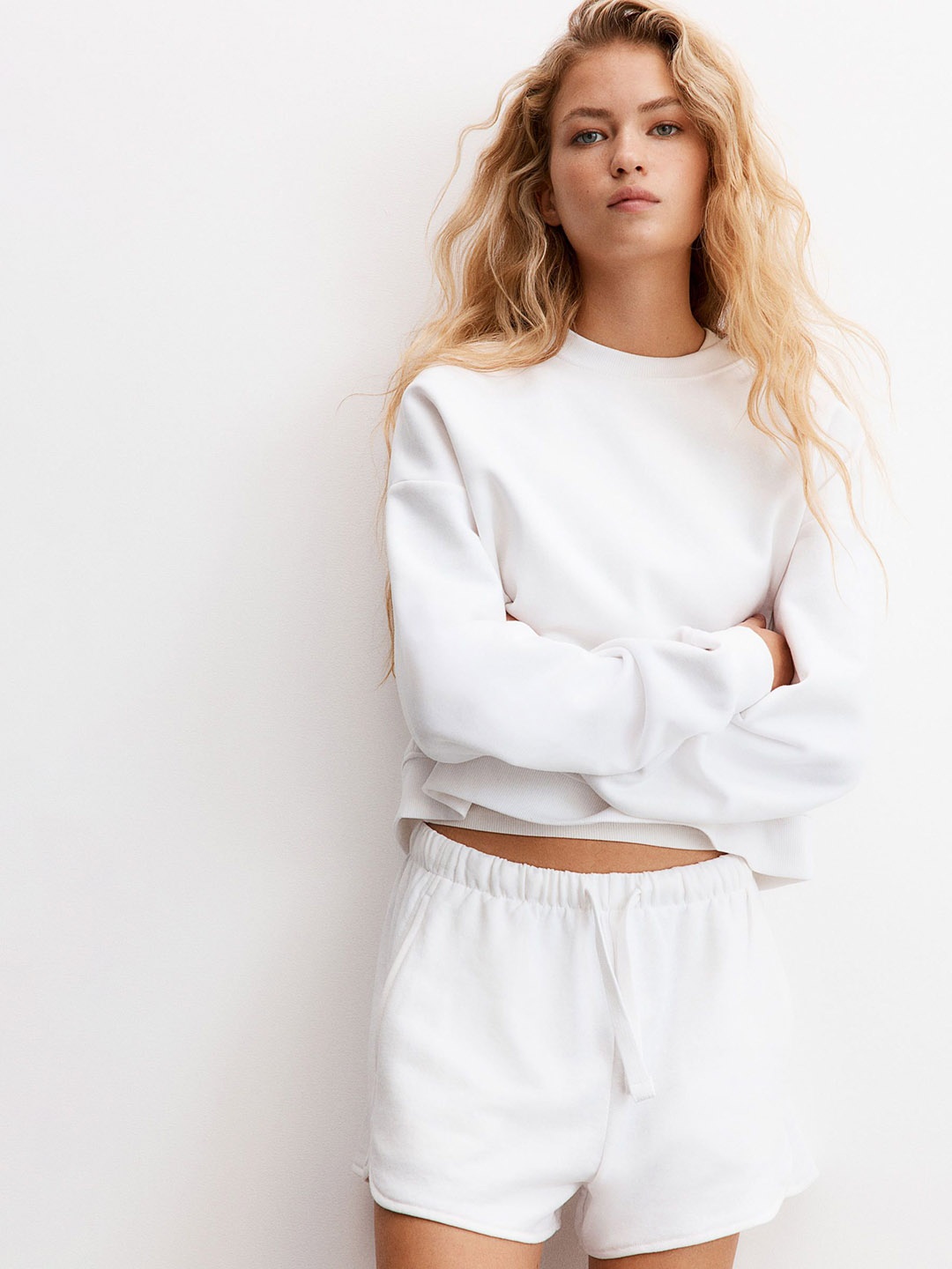 

H&M Loose-Fit Sweatshorts, White