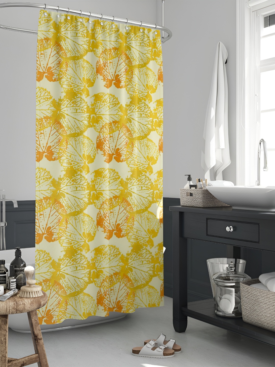

ArtzFolio Yellow & Orange-Colored Printed Waterproof Shower Curtain