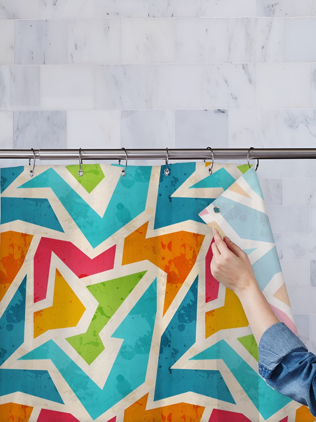 

ArtzFolio Blue & Yellow Printed Water Proof Shower Curtain