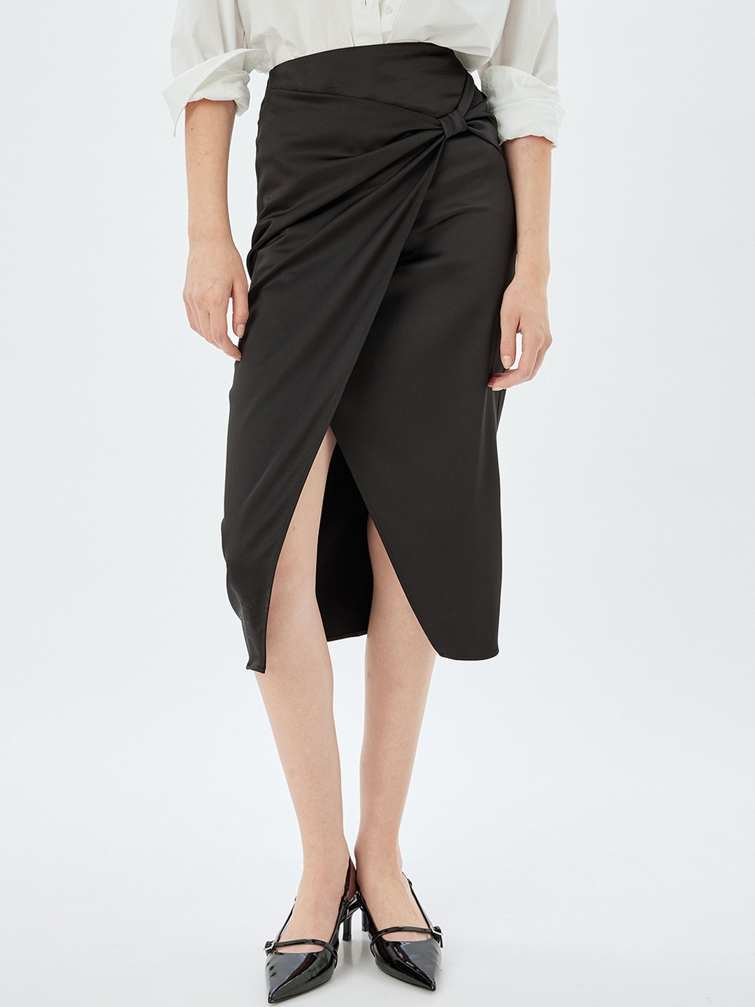 

Koton Women Front Slit Wrap Midi Skirt, Black