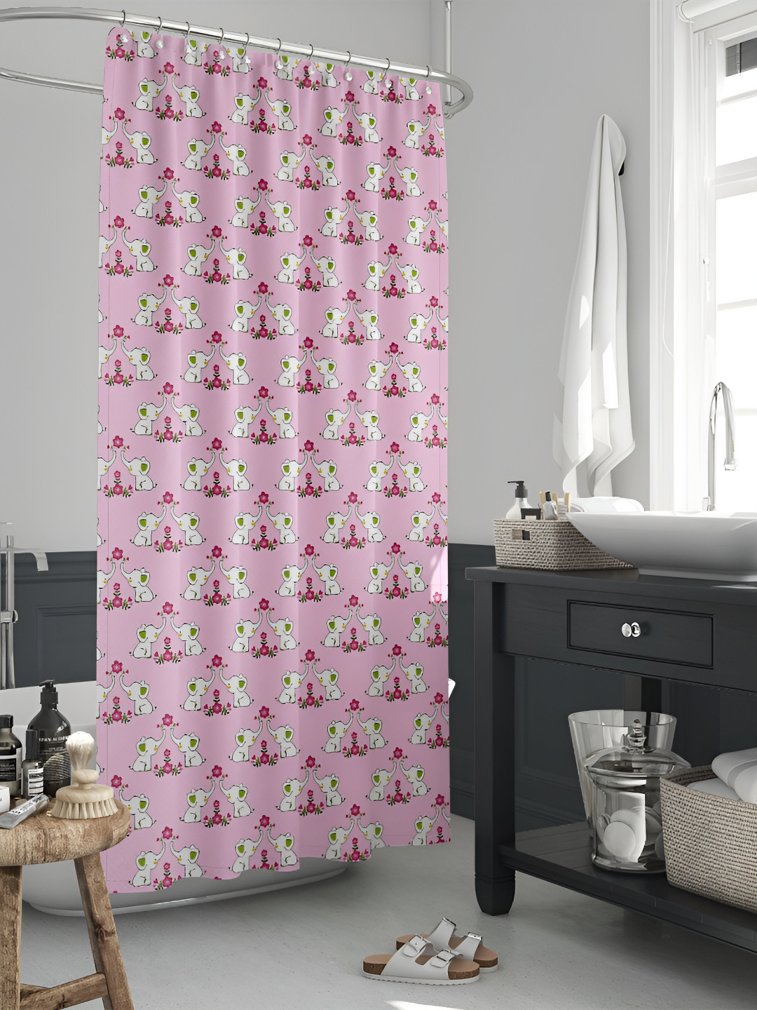 

ArtzFolio Pink and White Printed Waterproof Shower Curtain