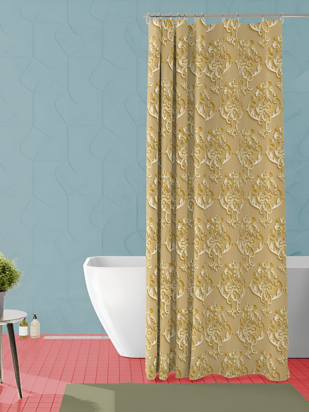 

ArtzFolio Beige & White Printed Waterproof Shower Curtain