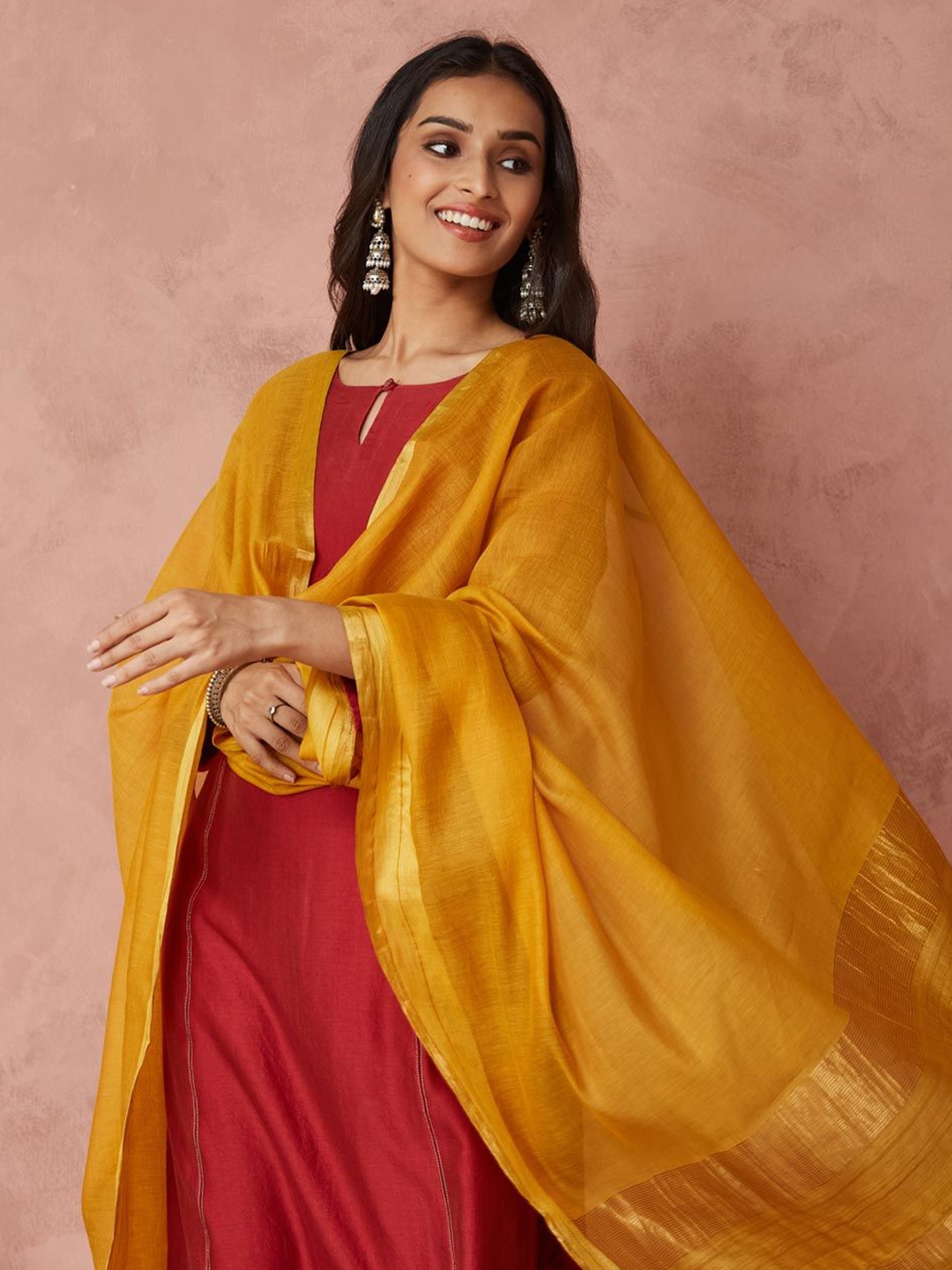 

Fabindia Woven Design Dupatta With Zari, Mustard