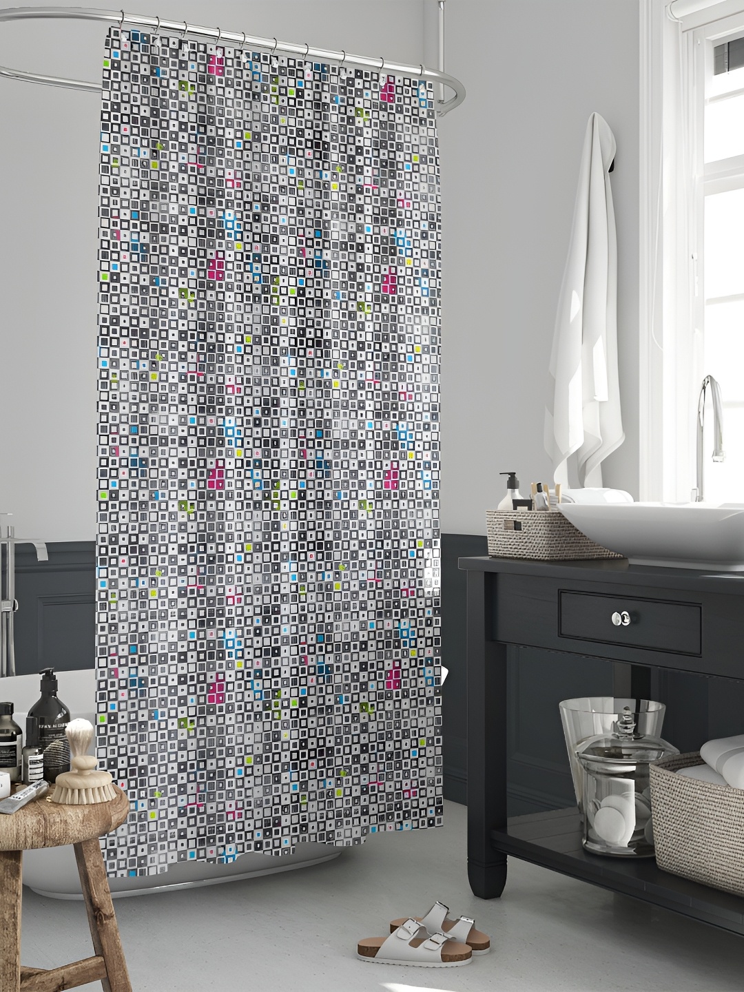 

ArtzFolio White & Grey Printed Waterproof Shower Curtain