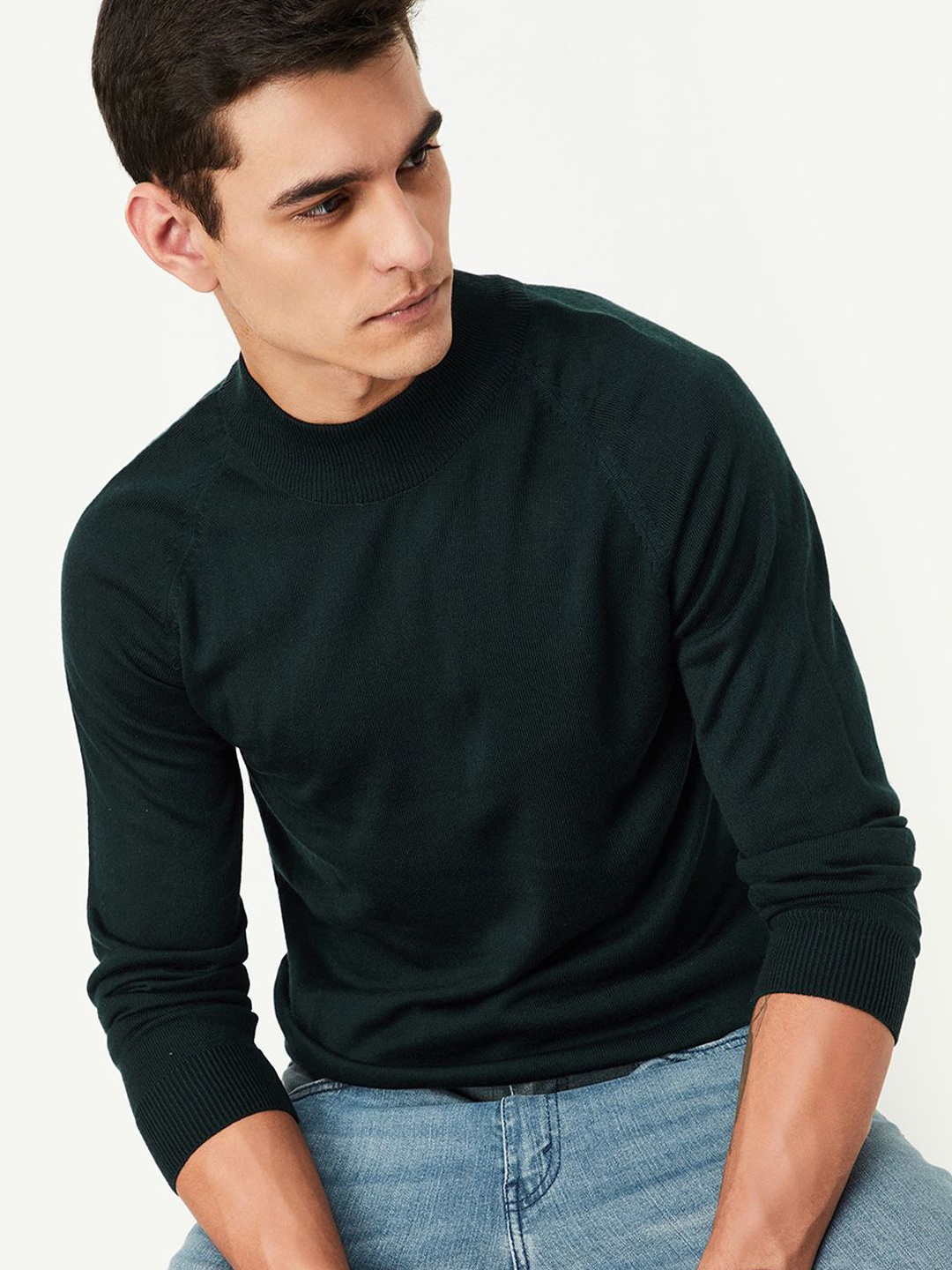 

max Men Round Neck Casual Pullover Sweaters, Green