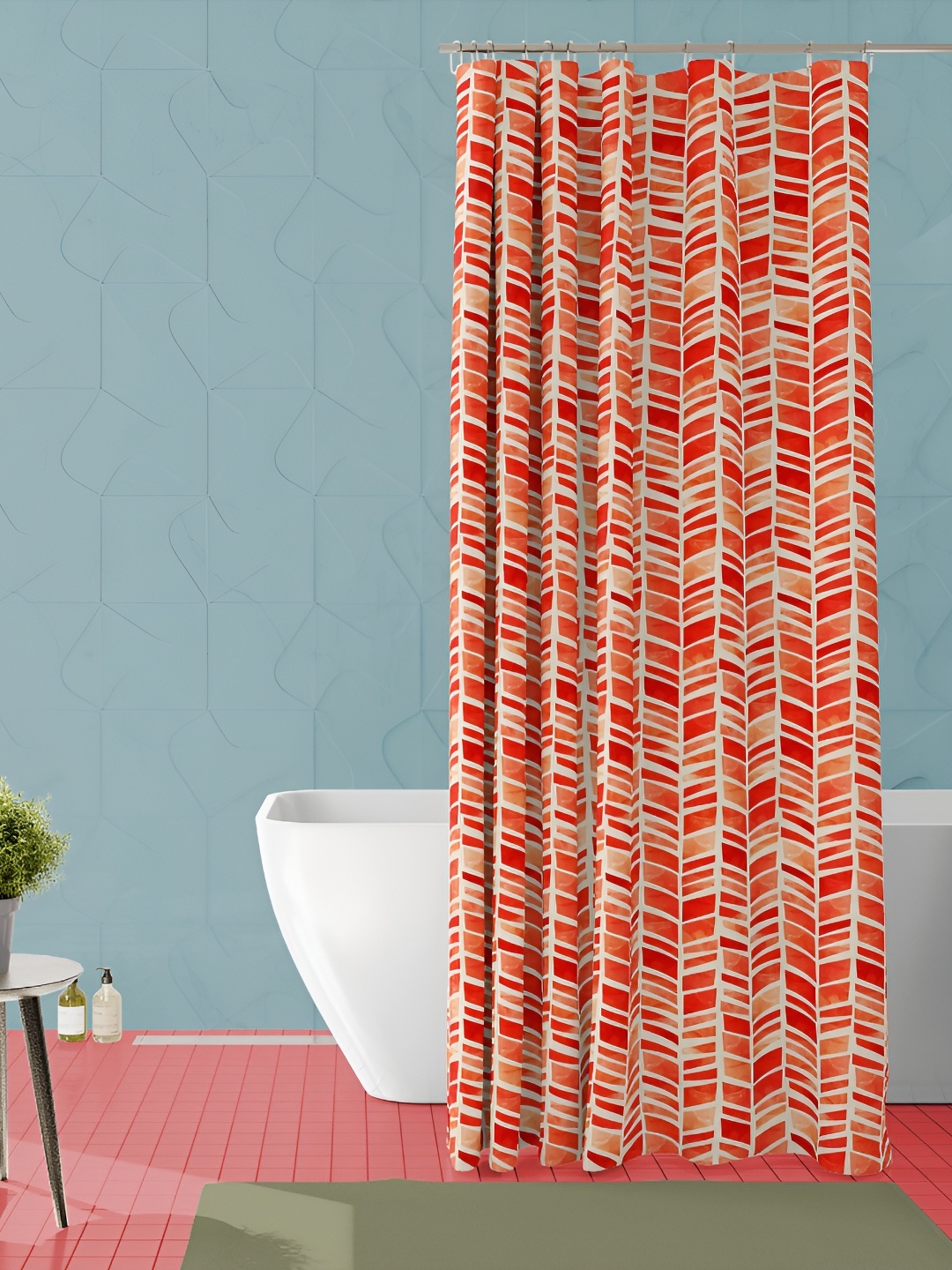 

ArtzFolio Off White & Orange-Coloured Geometric Printed Waterproof Shower Curtain