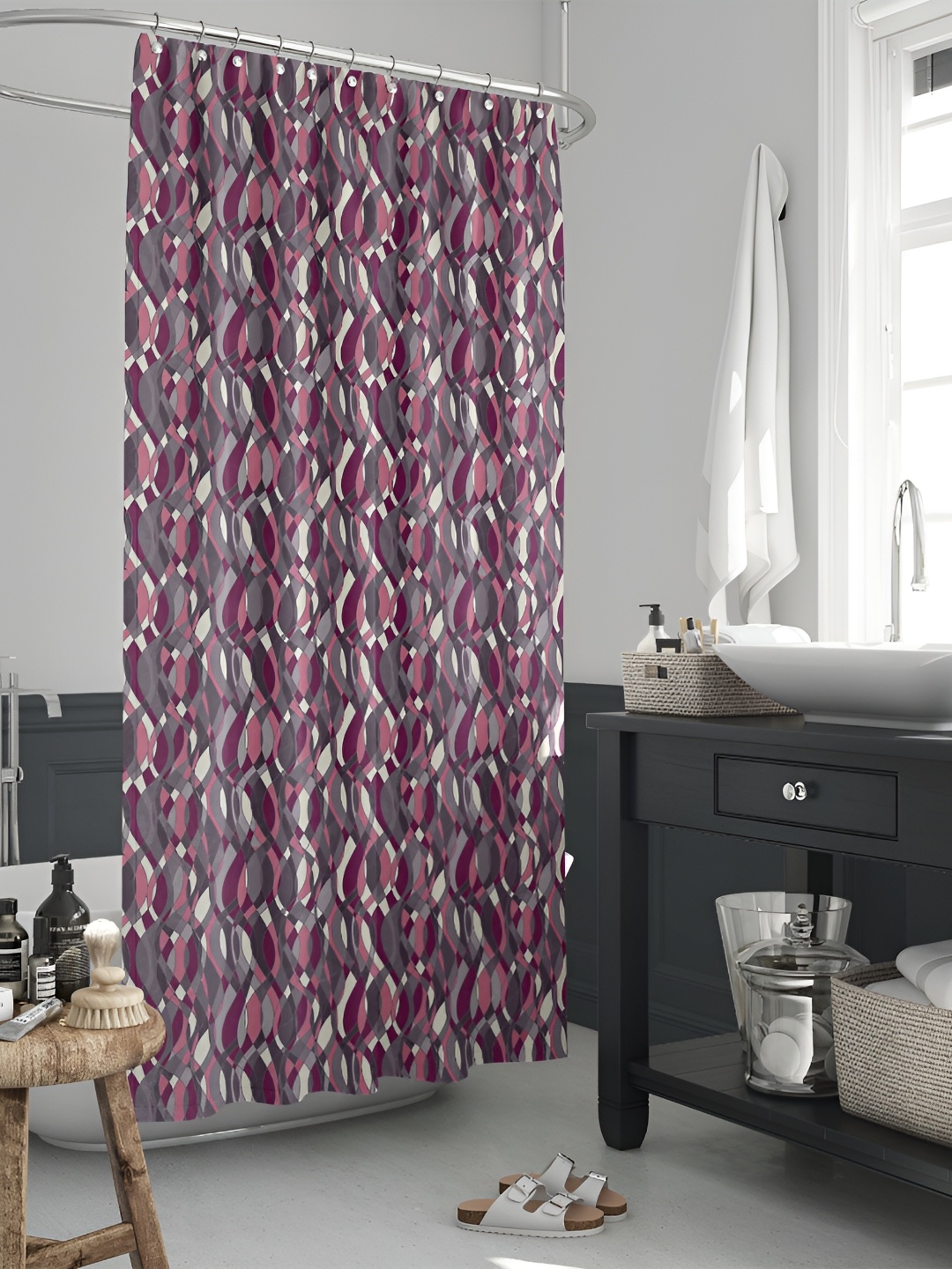 

ArtzFolio Grey & Purple Geometric Printed Waterproof Shower Curtain