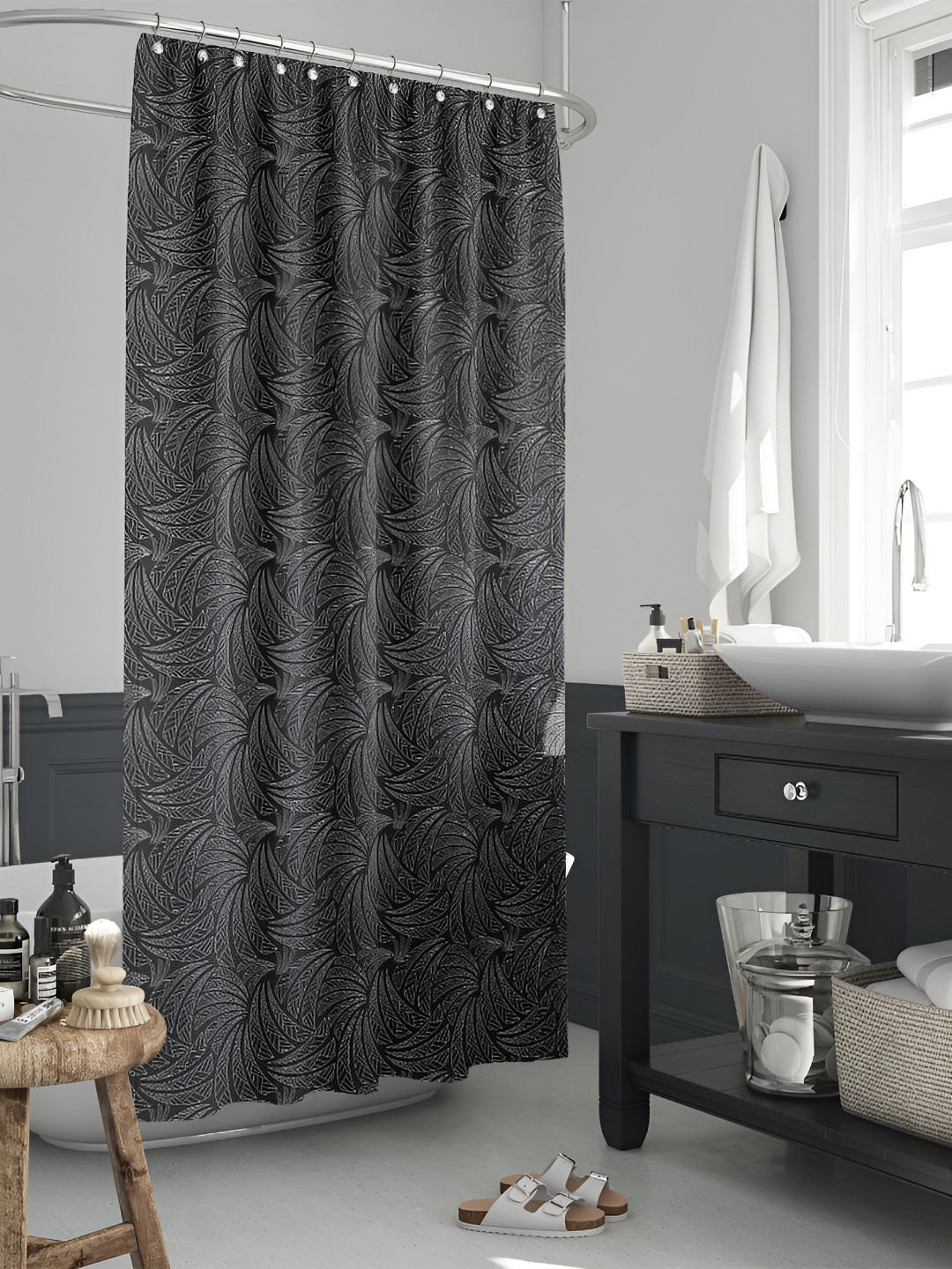

ArtzFolio Grey & White Printed Waterproof Shower Curtain