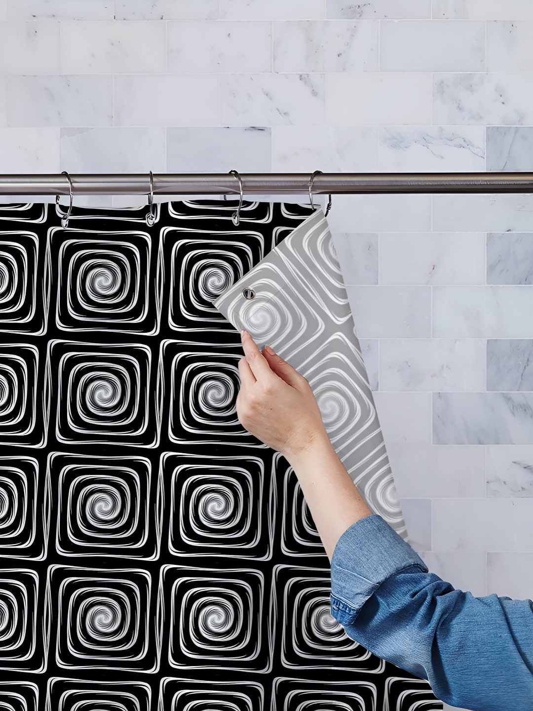 

ArtzFolio Black & White Printed Waterproof Shower Curtain