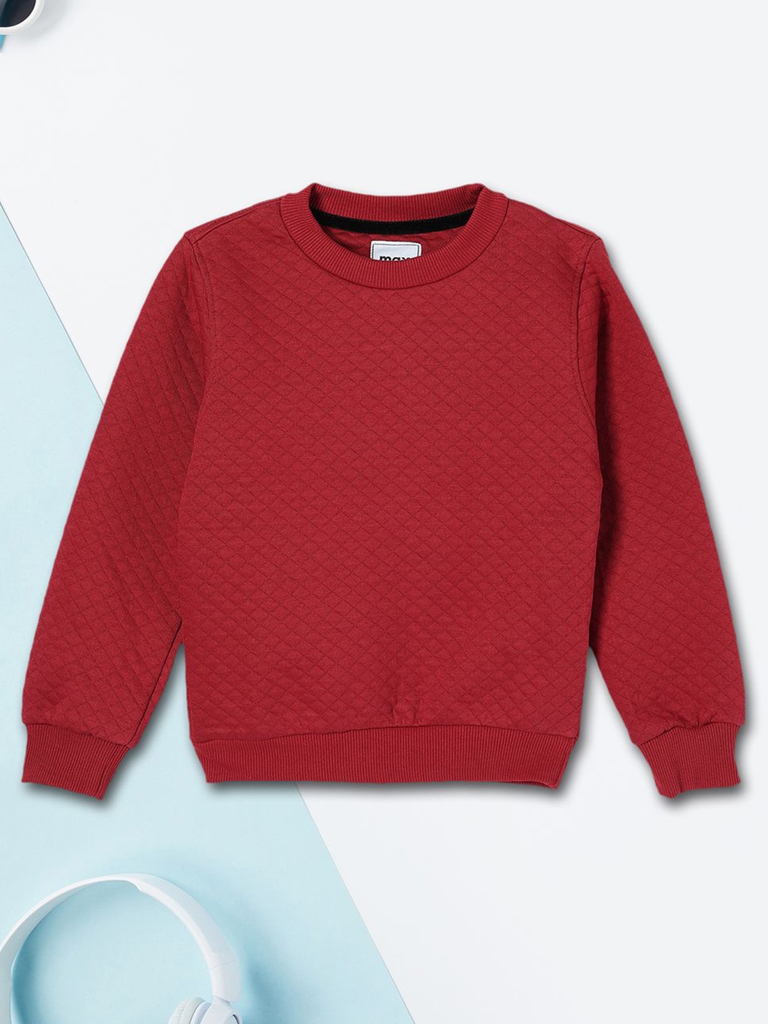 

max Boys Cotton Round Neck Long Sleeves Pullover Sweatshirt, Red