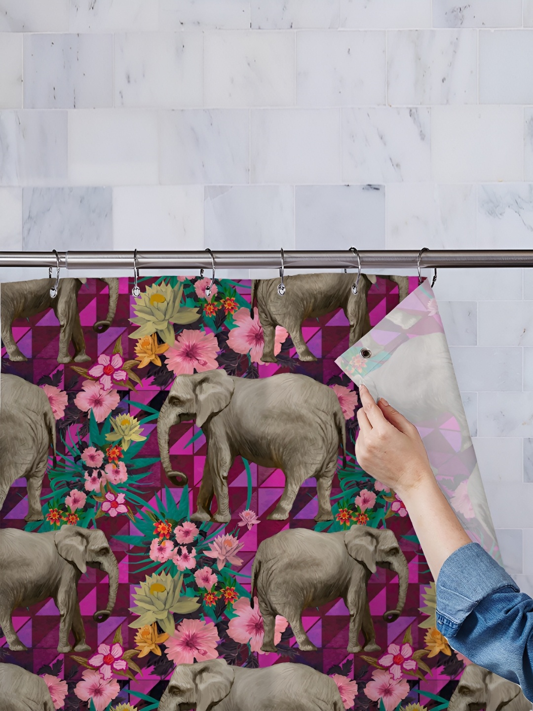

ArtzFolio Purple & Grey Printed Waterproof Shower Curtains