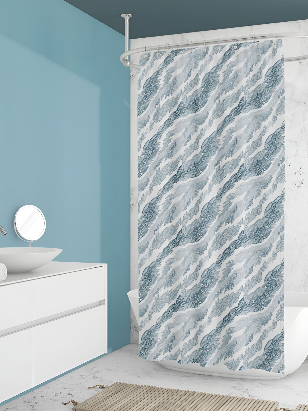 

ArtzFolio Blue & White Printed Water Proof Shower Curtain