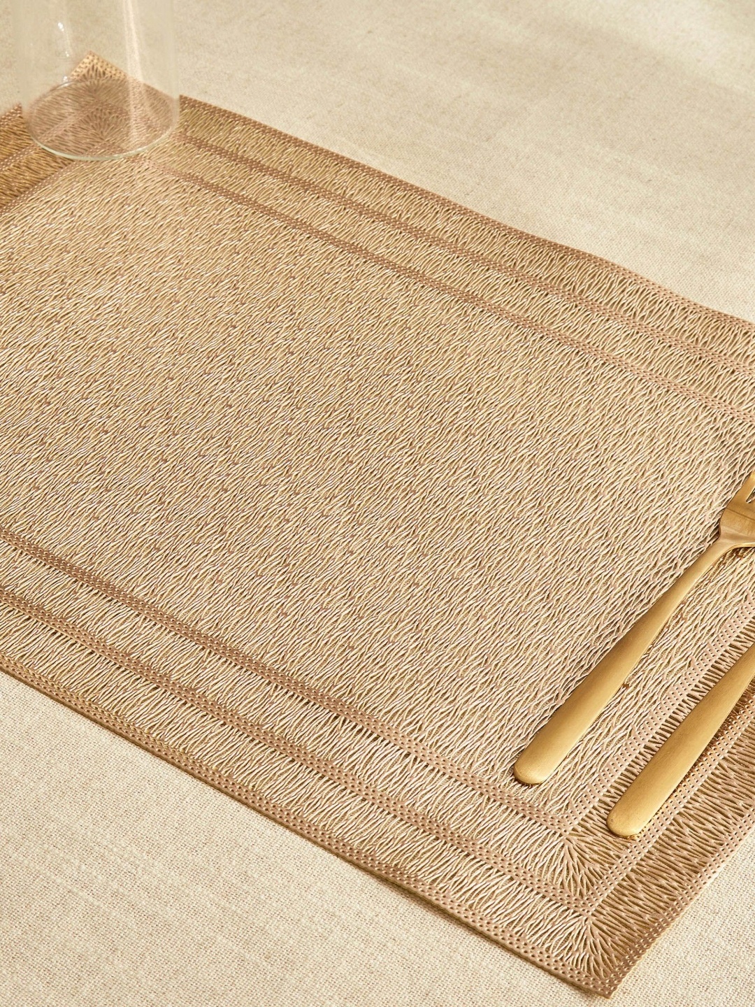 

Home Centre Cinder Yellow Printed PVC Table Placemat, Gold