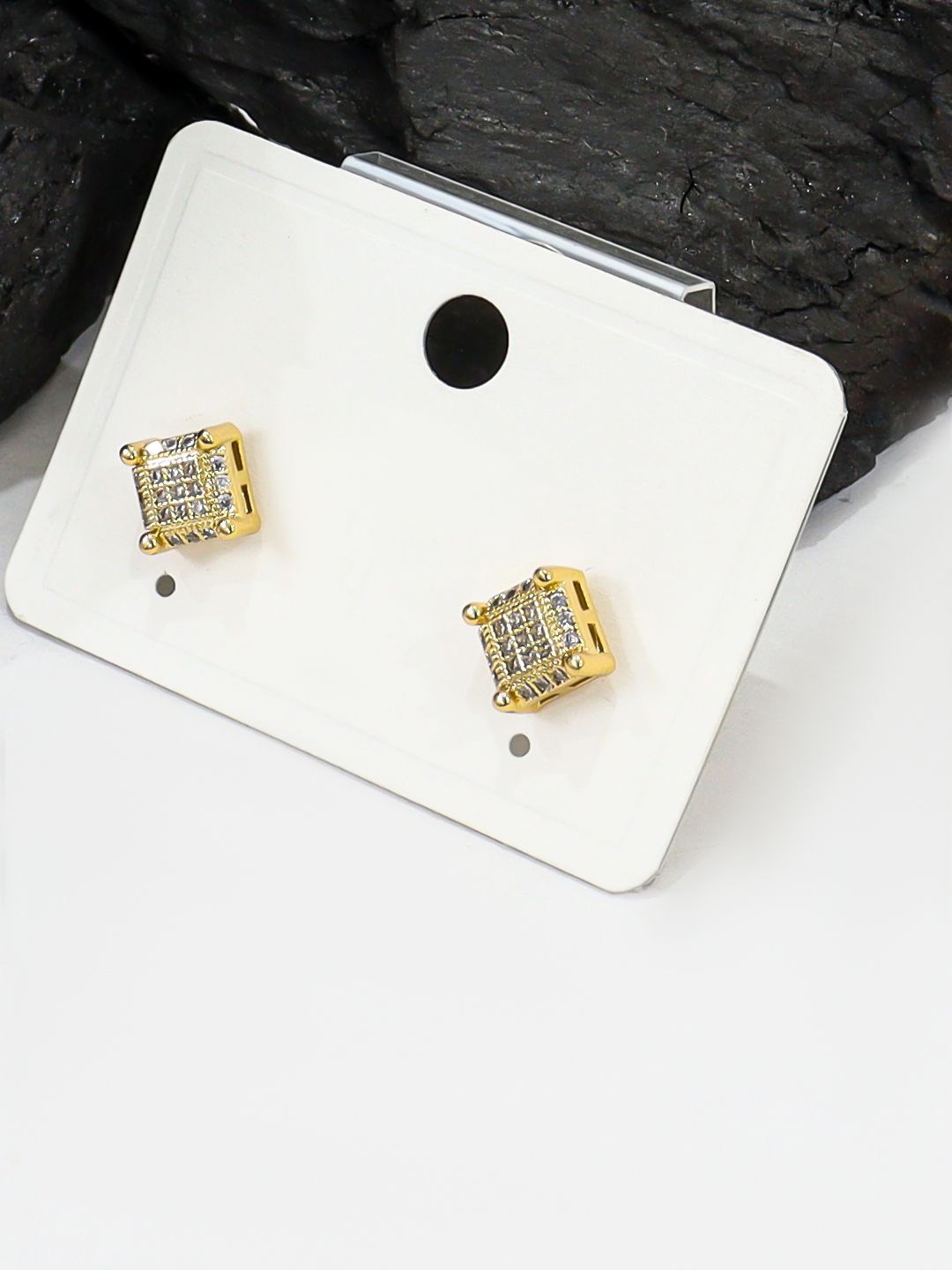 

Krelin Gold-Plated Square Shaped Stainless Steel Antique Cubic Zirconia Studs