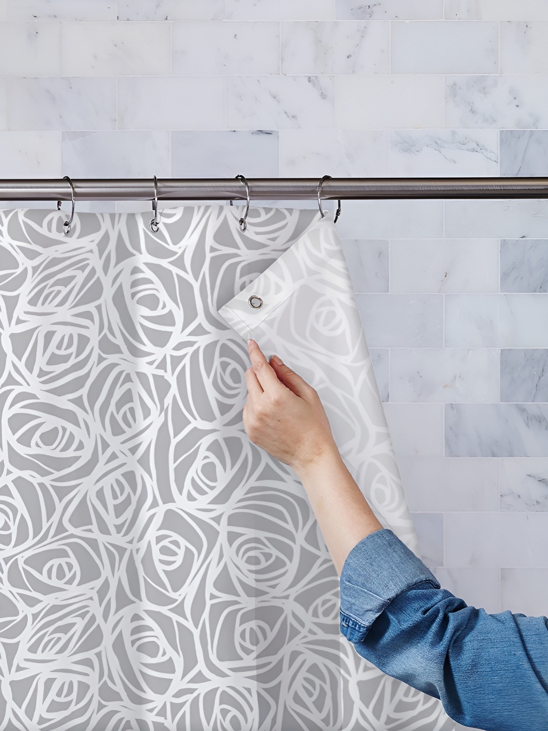 

ArtzFolio Grey & White Printed Waterproof Shower Curtain