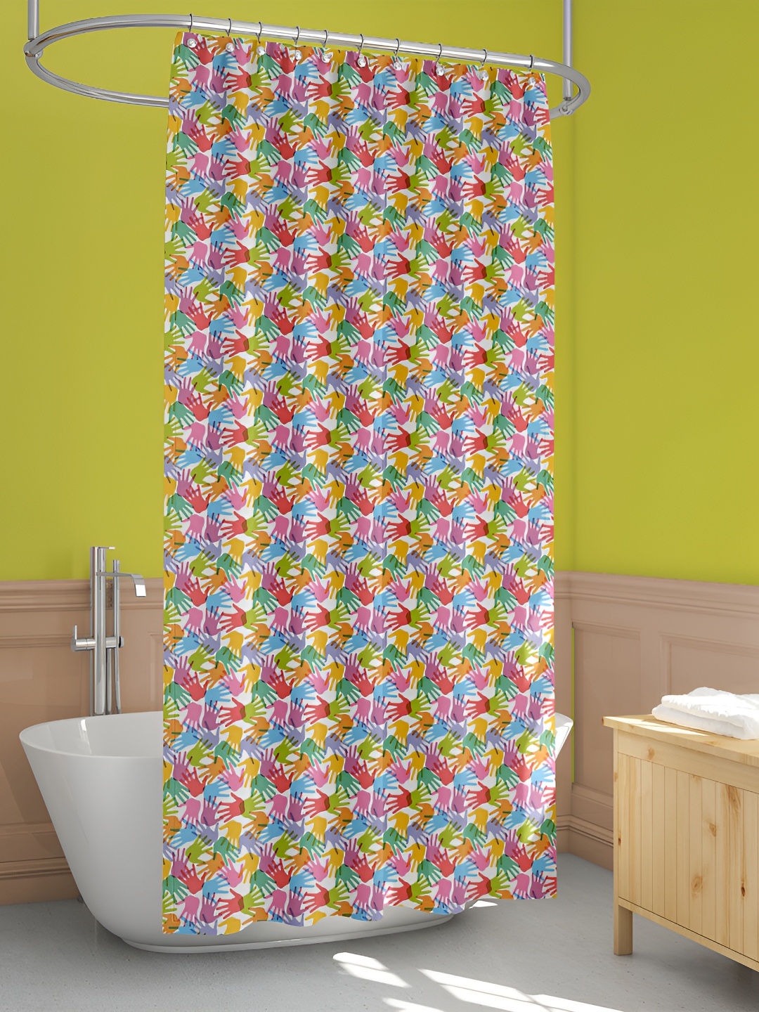 

ArtzFolio White & Yellow Printed Waterproof Shower Curtain