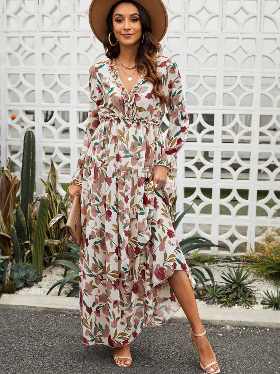 

HERE&NOW Women Floral Printed A-Line Maxi Dress, White