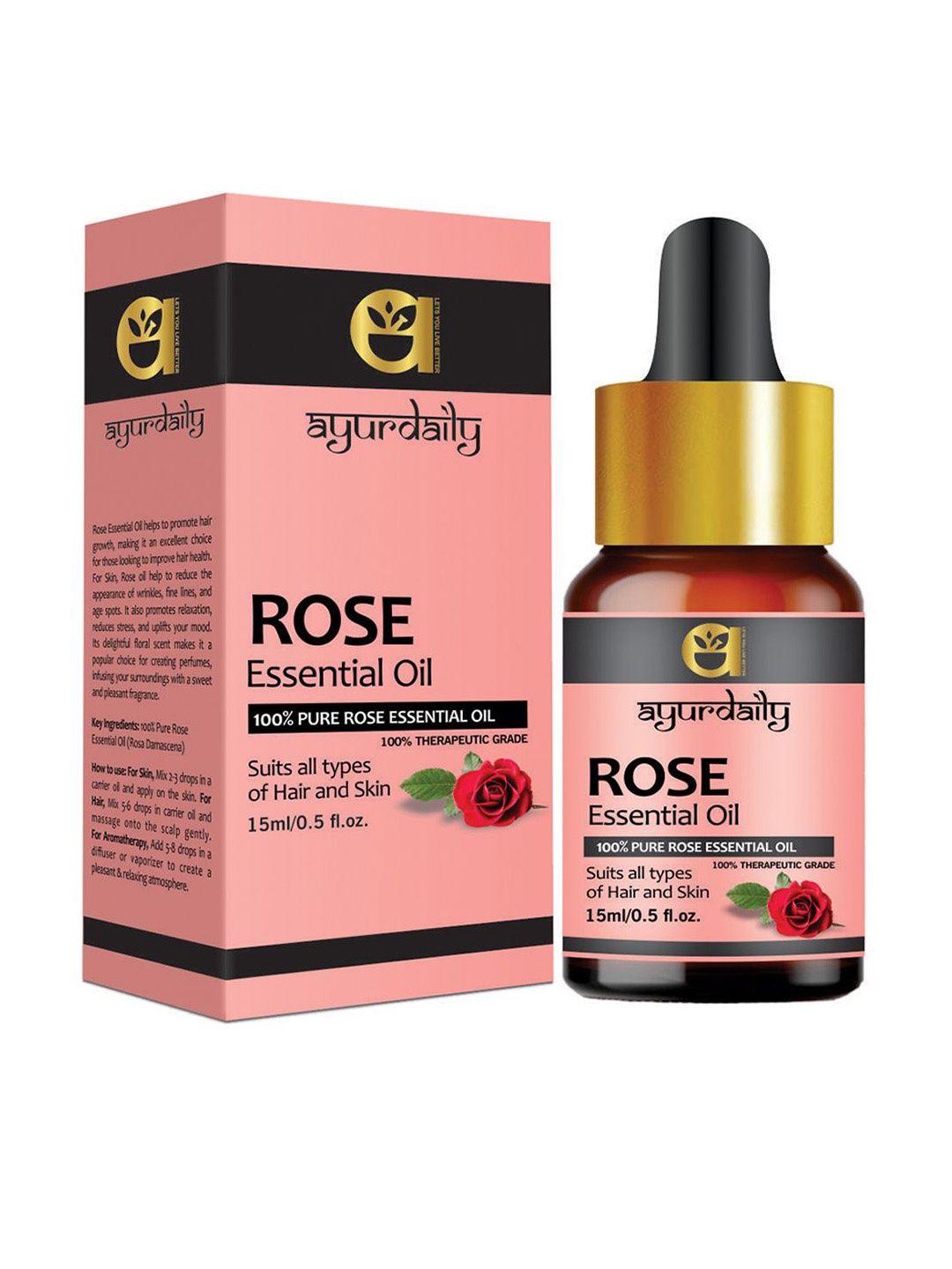 

Ayurdaily Pure & Natural Therapeutic Rose Essential Oil - 15 ml, Pink