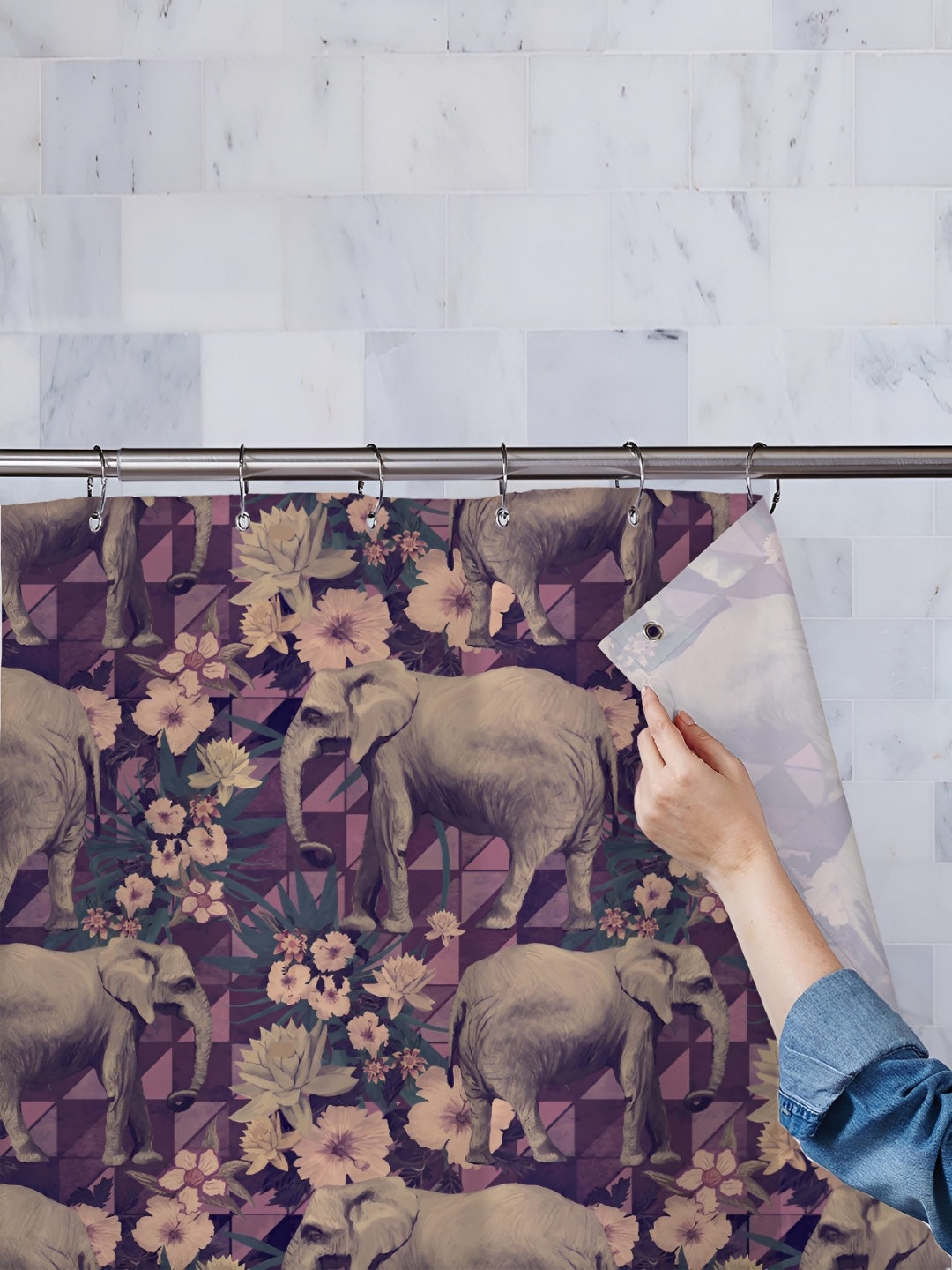 

ArtzFolio Purple & Grey Printed Waterproof Shower Curtain