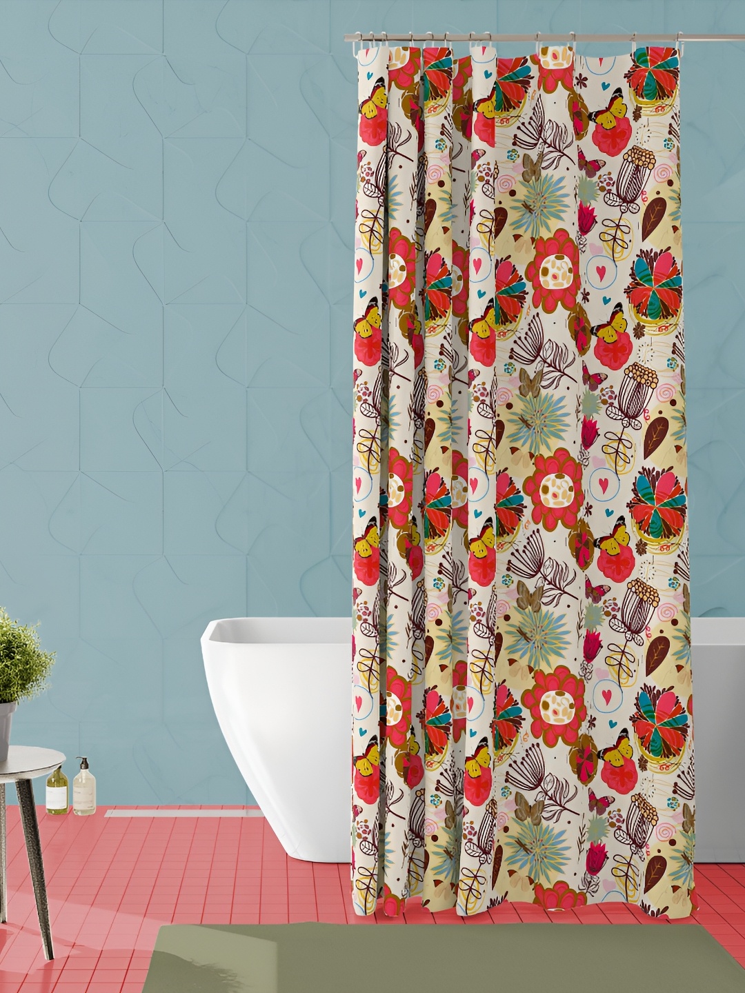 

ArtzFolio Red & White Printed Waterproof Shower Curtain