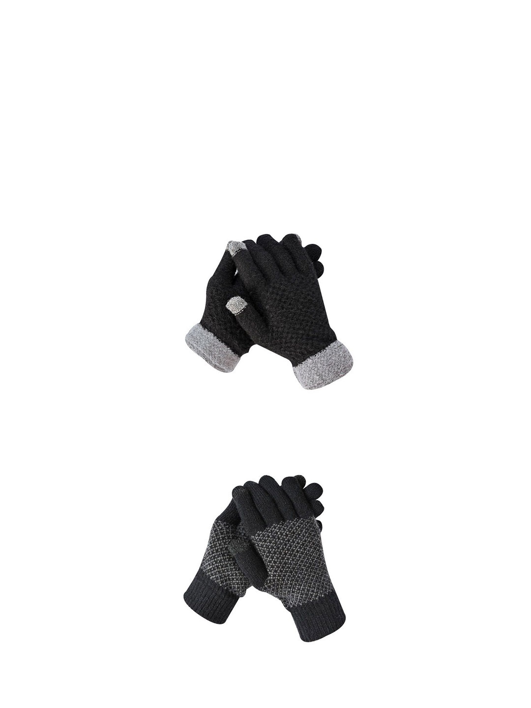 

LOOM LEGACY Men Pack of 2 Striped Acrylic Touchscreen Gloves, Black