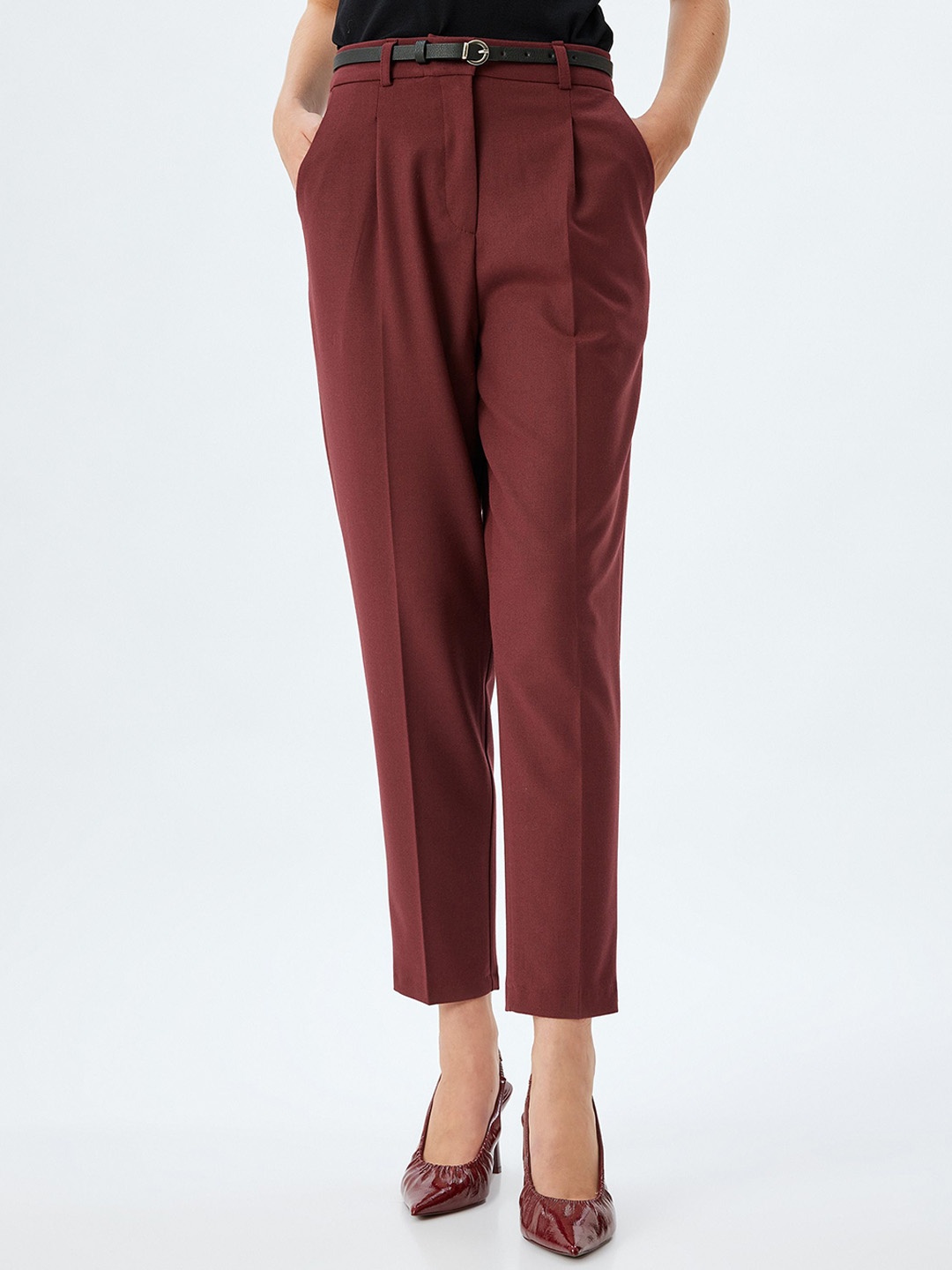 

Koton Women Mid-Rise Regular Fit Trousers, Burgundy