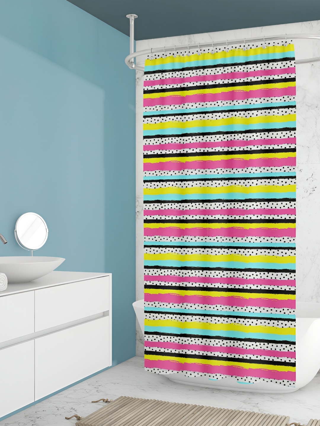 

ArtzFolio White & Pink Striped Printed Waterproof Shower Curtain