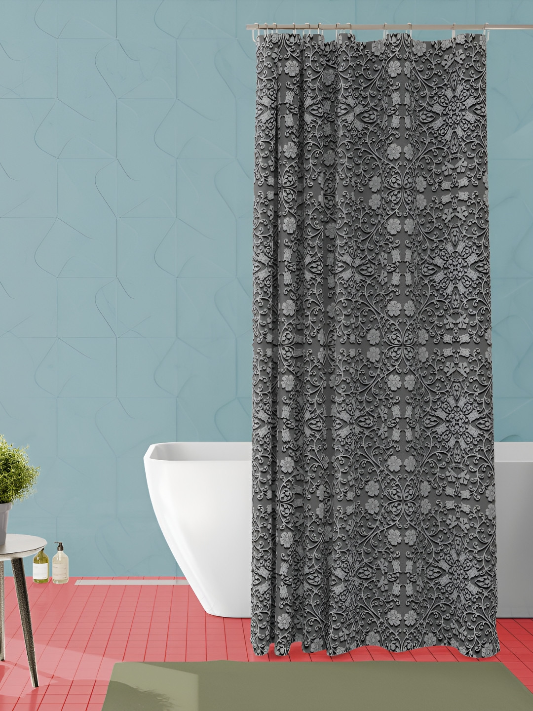 

ArtzFolio Grey Self Design Waterproof Shower Curtain