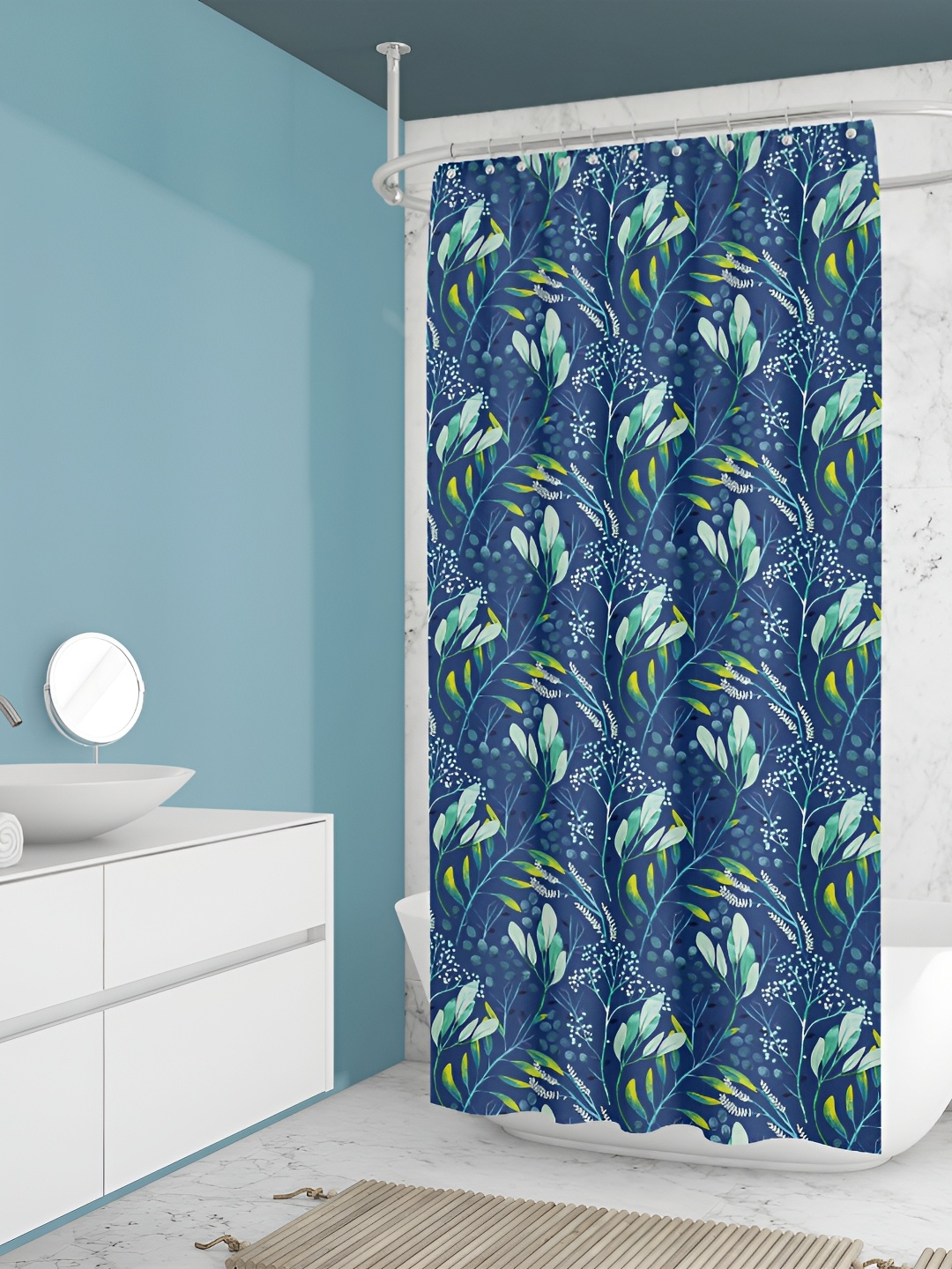 

ArtzFolio Blue & Green Floral Printed Waterproof Shower Curtain