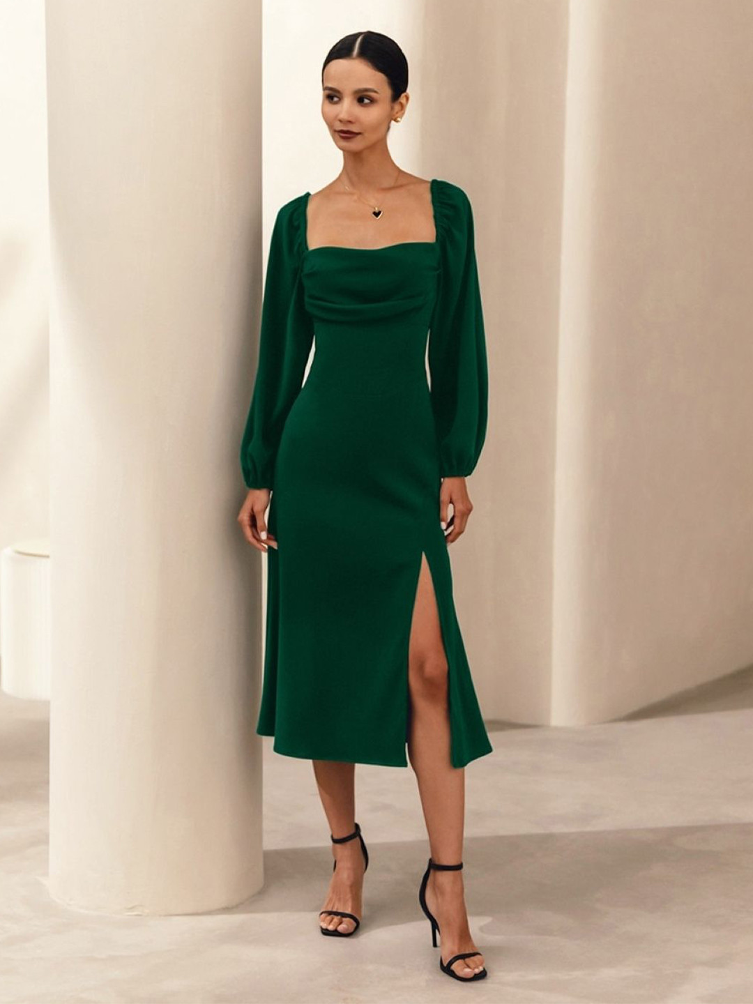 

StyleCast Women Puff Sleeve Bodycon Dress, Green