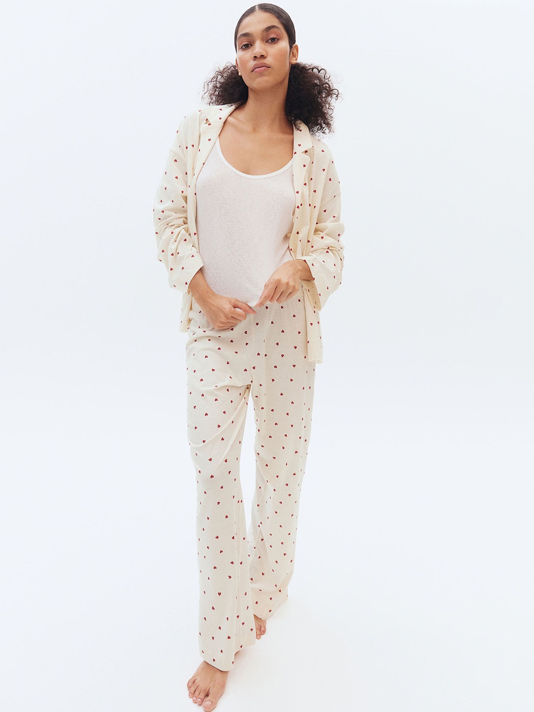 

H&M Patterned Pure Cotton Night Suit, White