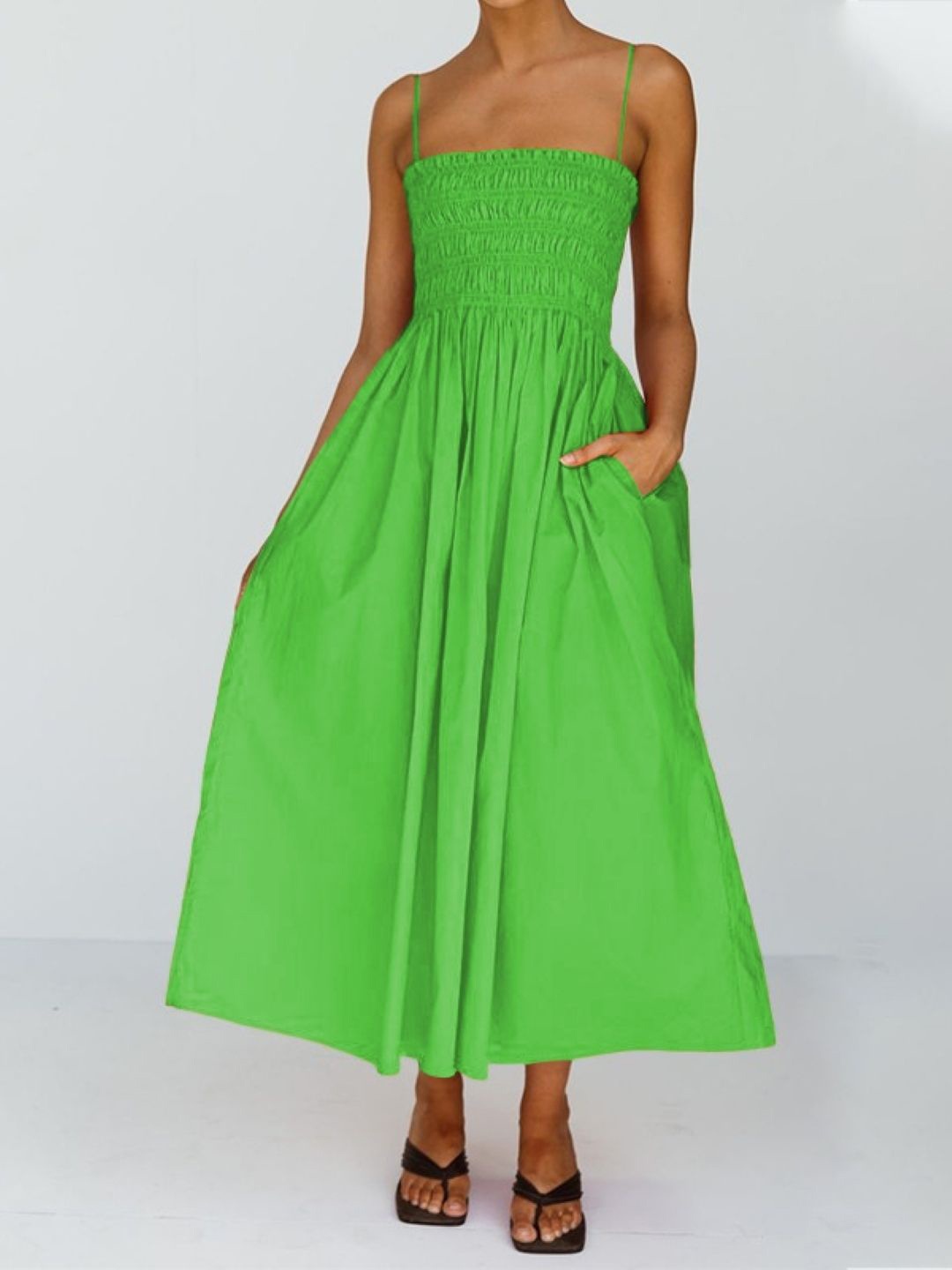 

StyleCast Women Shoulder Straps A-Line Maxi Dress, Green