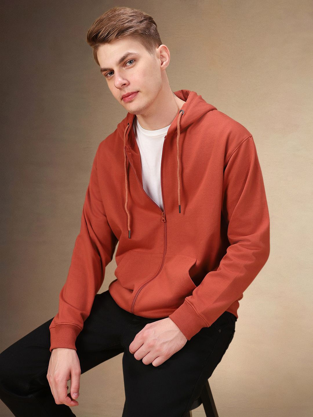 

Dennis Lingo Men Cotton Hooded Front-Open Sweatshirt, Rust