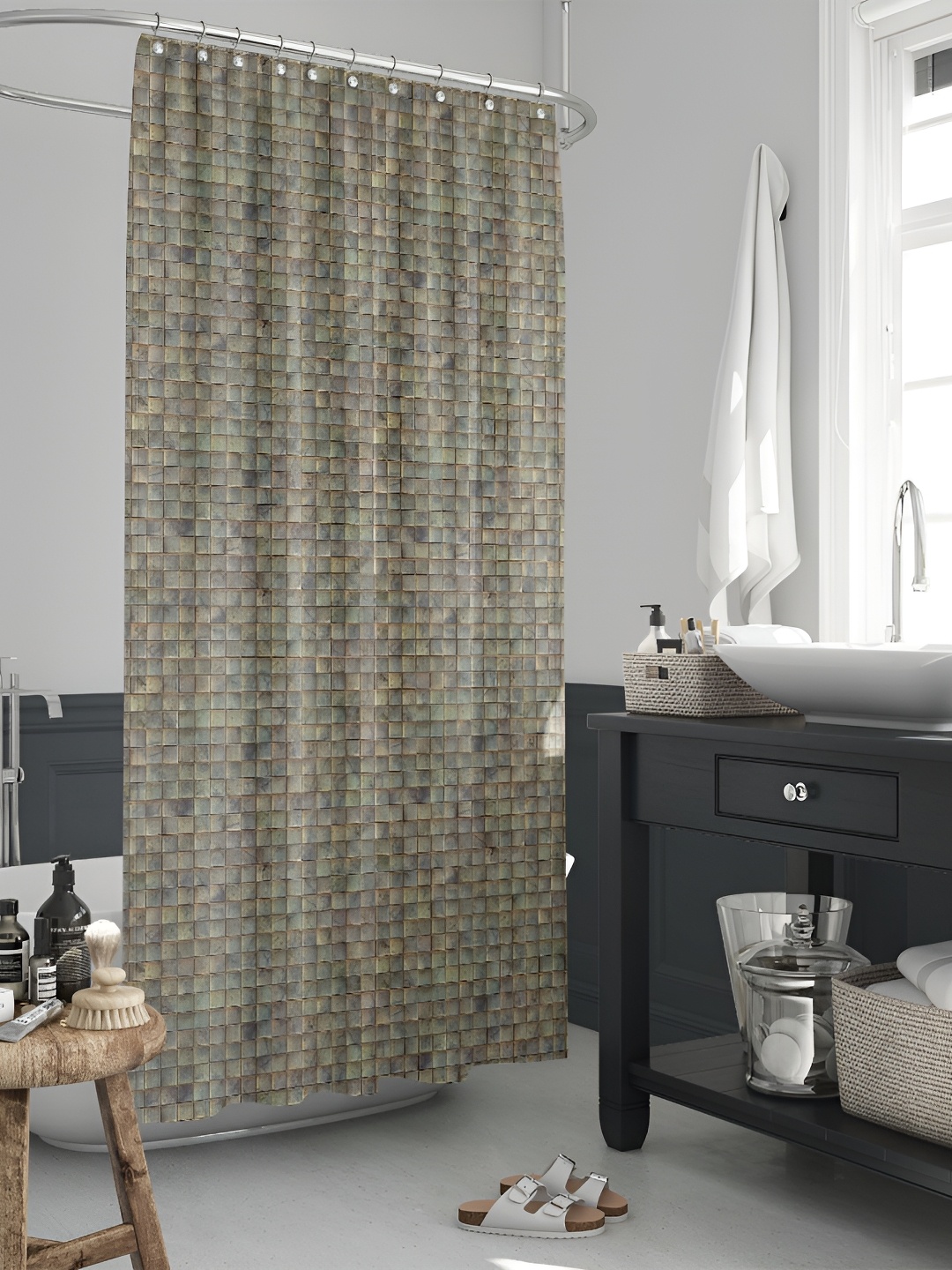 

ArtzFolio Green & Brown Printed Waterproof Shower Curtains