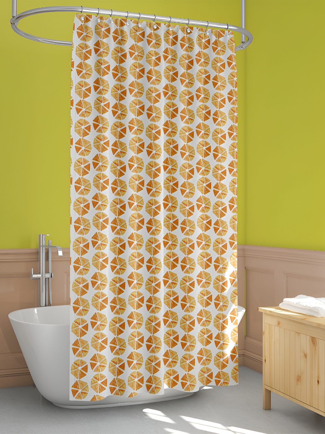 

ArtzFolio Yellow & White Printed Waterproof Shower Curtain