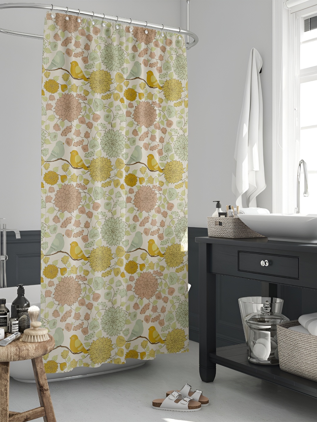 

ArtzFolio Yellow & Grey Printed Water Proof Shower Curtain