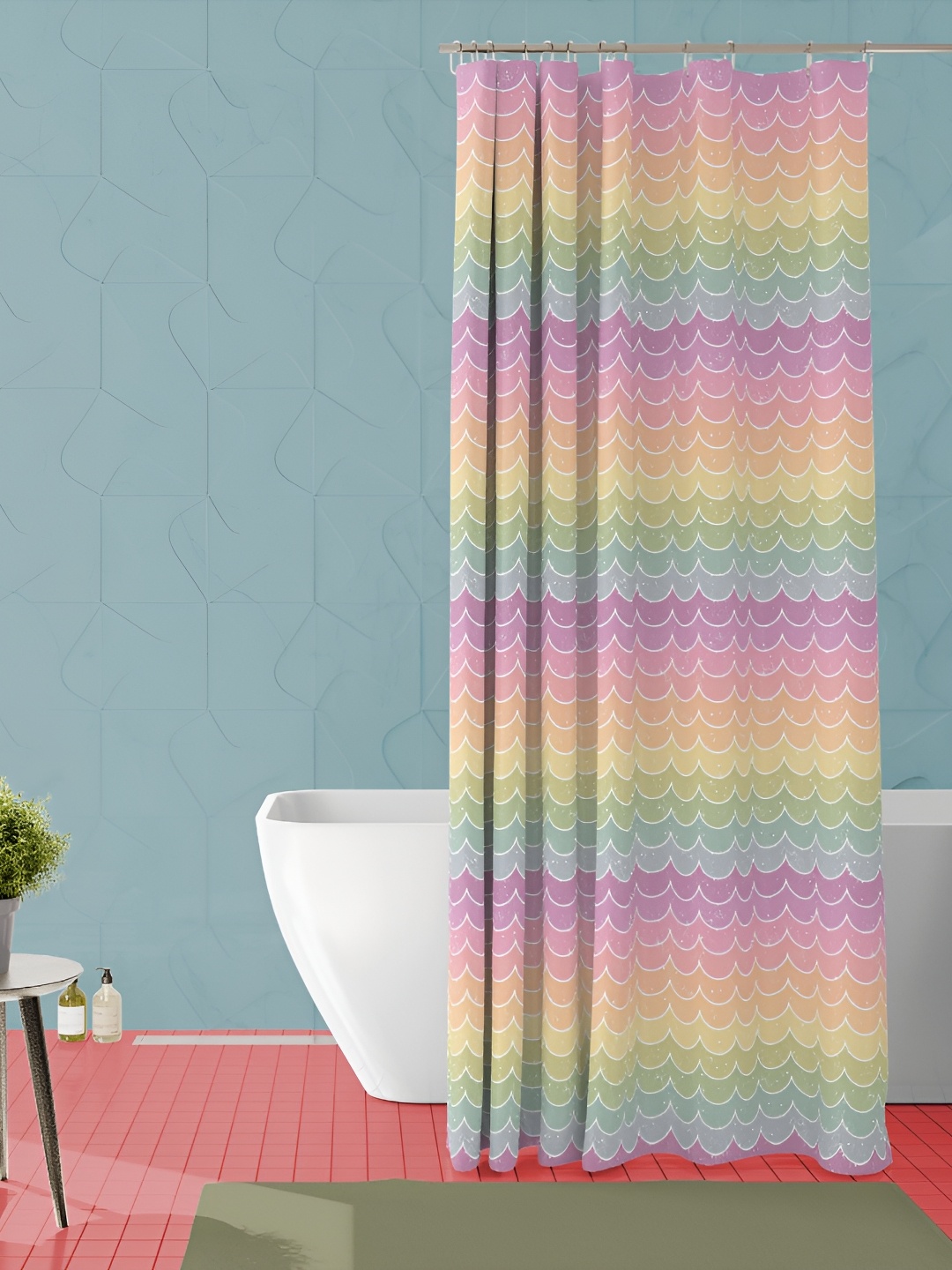 

ArtzFolio Yellow & Pink Printed Waterproof Shower Curtain, Blue