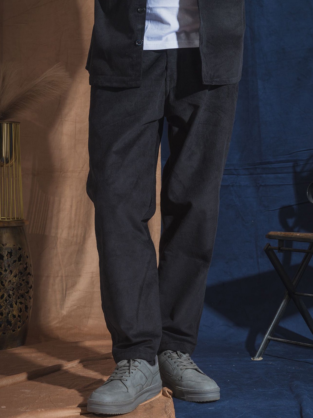 

JAVINISHKA Corduroy Collection Men Cotton Relaxed Trousers, Black