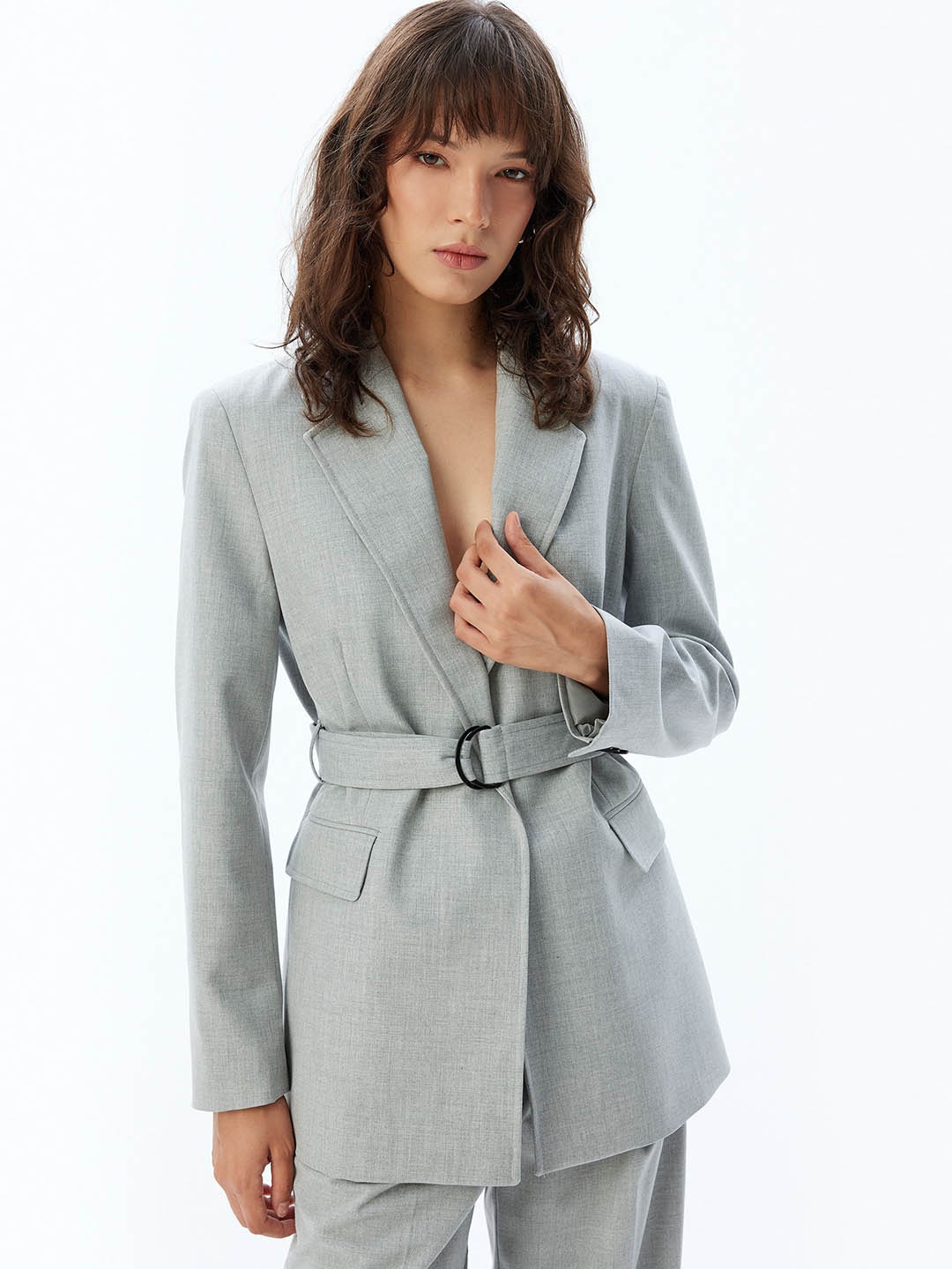 

Koton Notched Lapel Collar Single Breasted Blazer, Grey