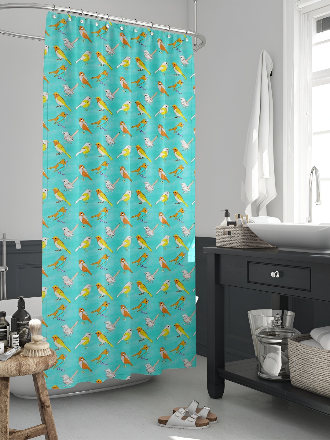 

ArtzFolio Teal & White Birds Printed Waterproof Shower Curtain